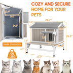 PetsCosset — Casa para Gatos de Madera de Dos Pisos con Techo Impermeable Abatible y Puertas de Escape para Uso Exterior e Interior