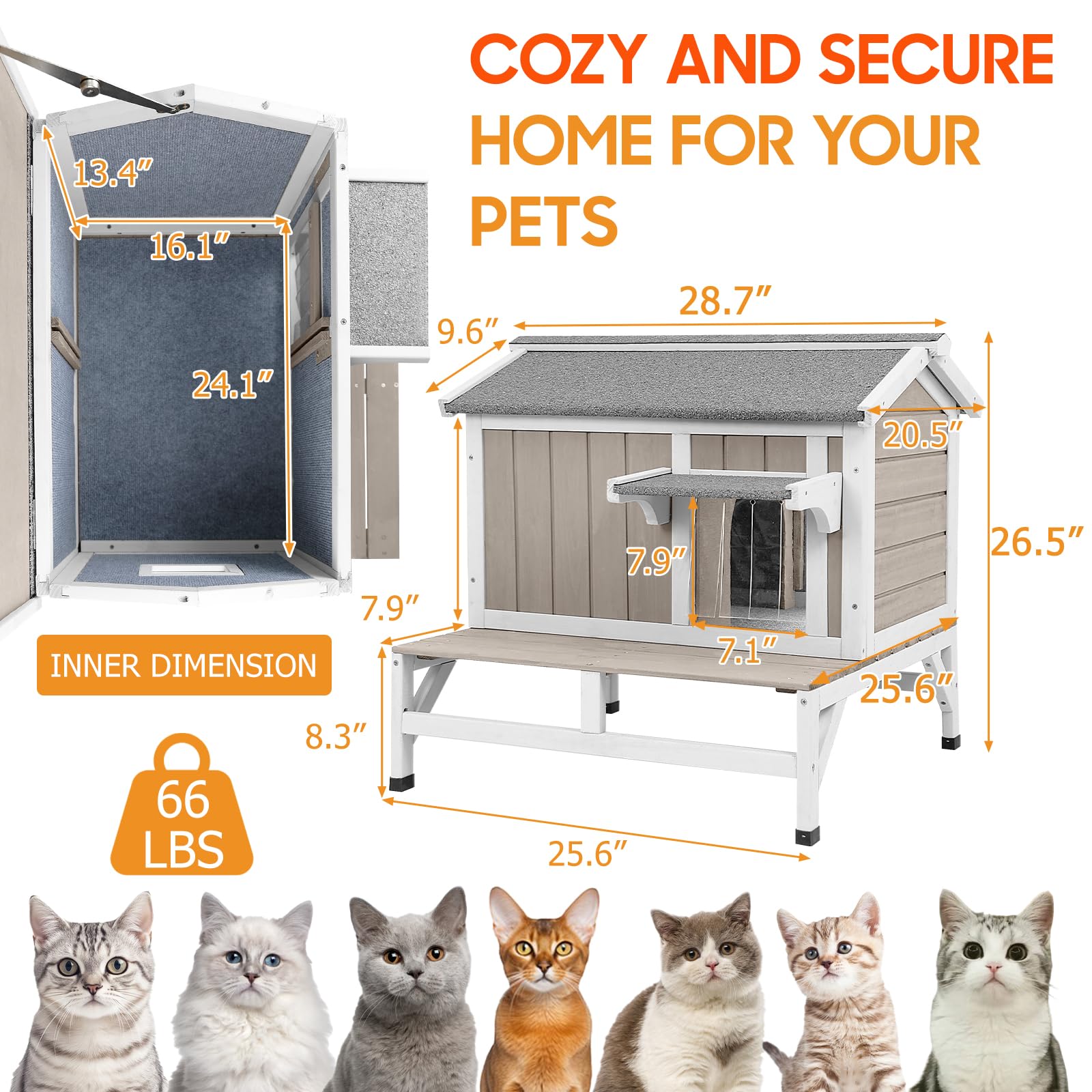 PetsCosset — Casa para Gatos de Madera de Dos Pisos con Techo Impermeable Abatible y Puertas de Escape para Uso Exterior e Interior