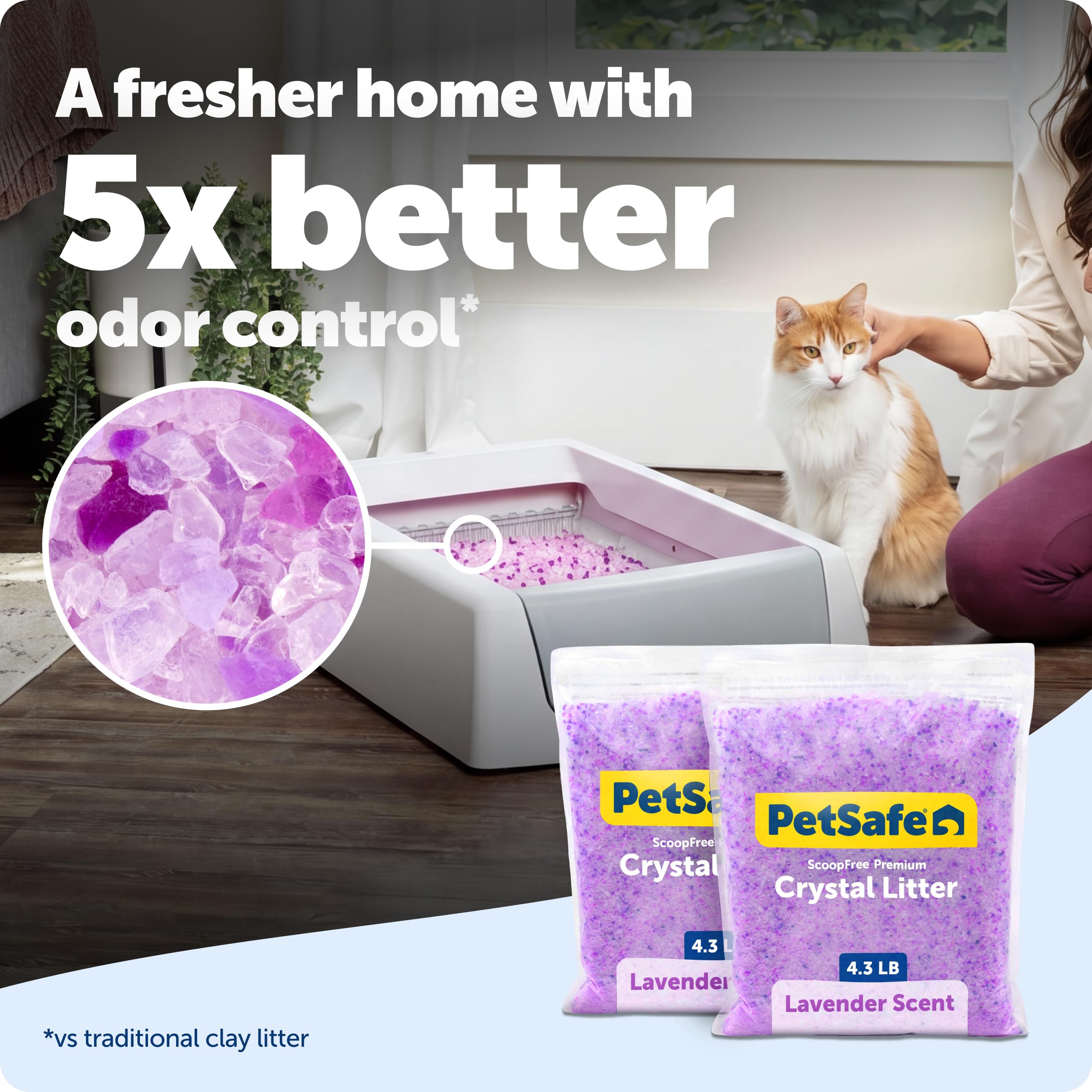 PetSafe ScoopFree — Arena de Cristales de Sílica Premium para Gato, Control de Olores 5 Veces Superior