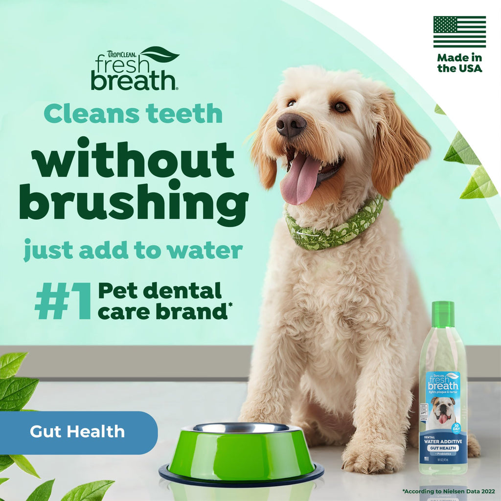 TropiClean Fresh Breath — Aditivo Dental para Agua, Limpieza de Dientes y Aliento Fresco para Perros