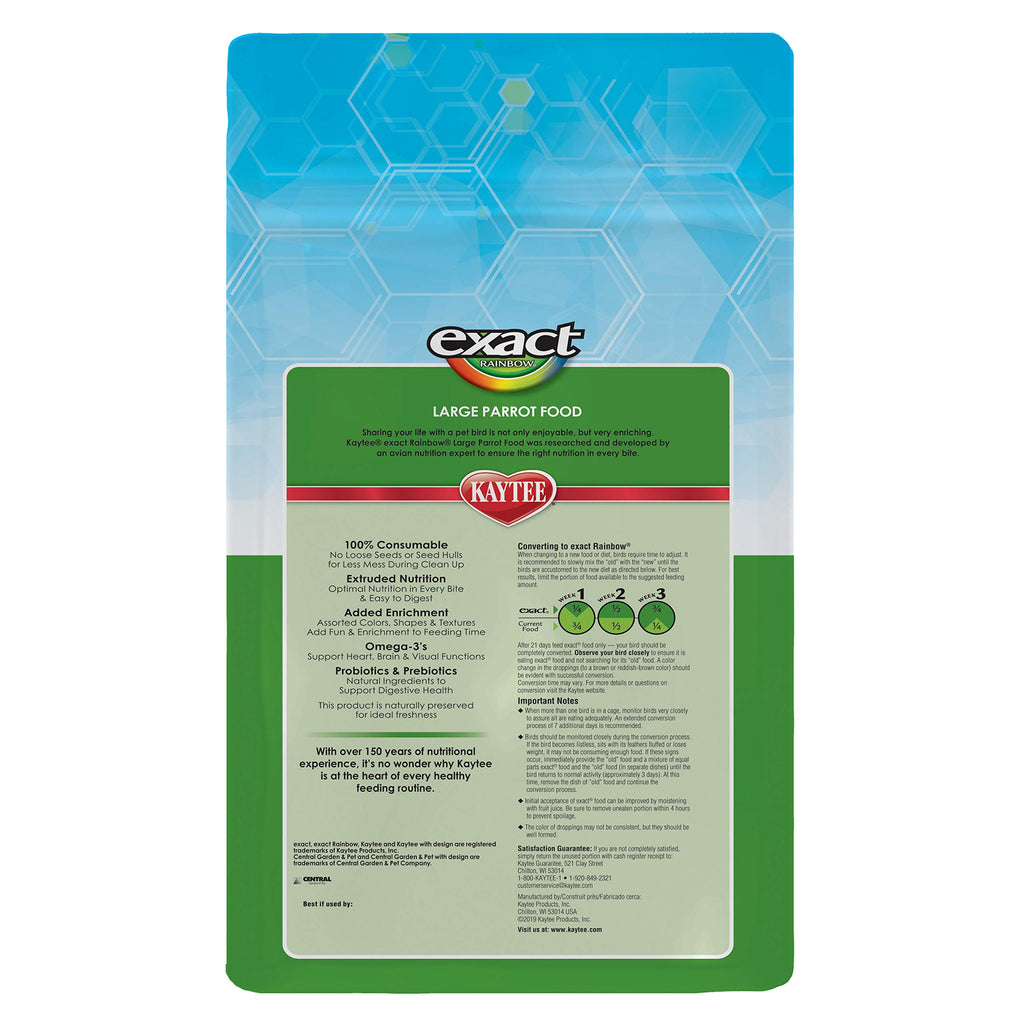 Kaytee Exact Rainbow — Alimento Completo Diario en Pellets Coloridos para Loros Grandes