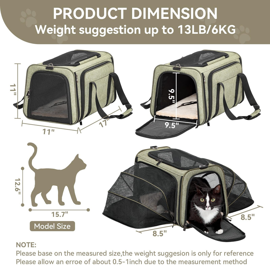 Petsfit — Transportadora Expandible para Gatos y Perros Pequeños, Aprobada por Aerolíneas, Plegable, Lavable y a Prueba de Escapes con 2 Paneles de Expansión