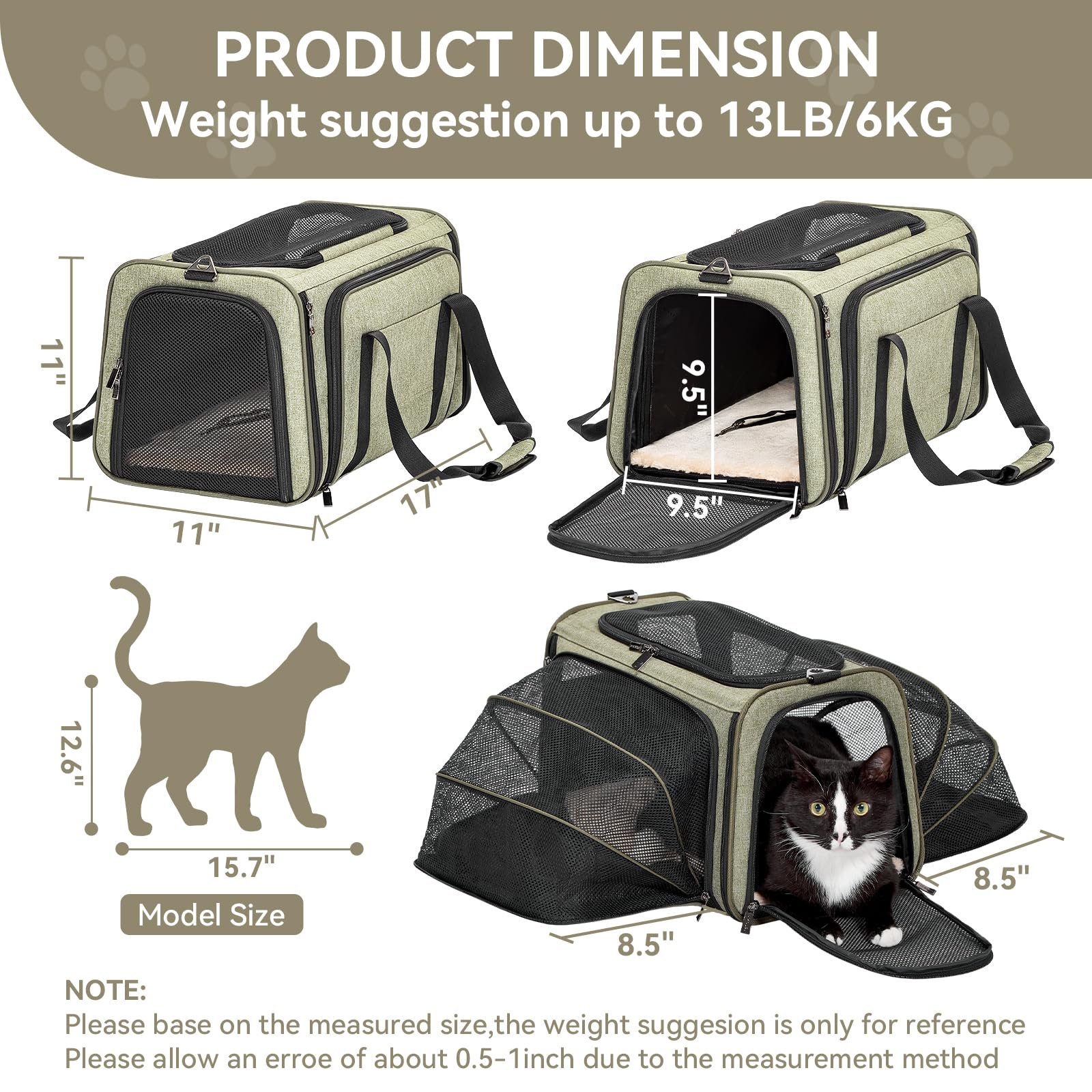 Petsfit — Transportadora Expandible para Gatos y Perros Pequeños, Aprobada por Aerolíneas, Plegable, Lavable y a Prueba de Escapes con 2 Paneles de Expansión