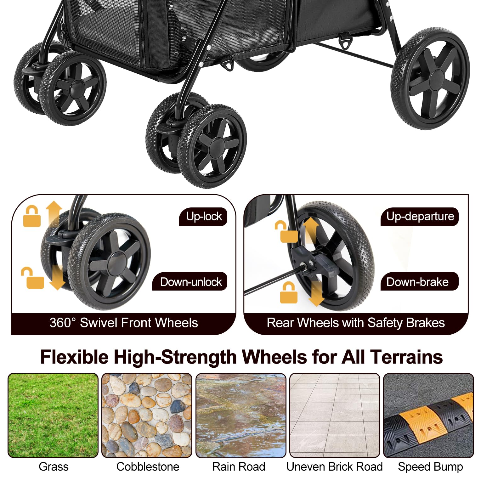 LPOTIUS Carriola Doble para Perros y Gatos con 2 Transportadoras Desmontables — Carreola Plegable con 4 Ruedas para Mascotas Pequeñas y Medianas