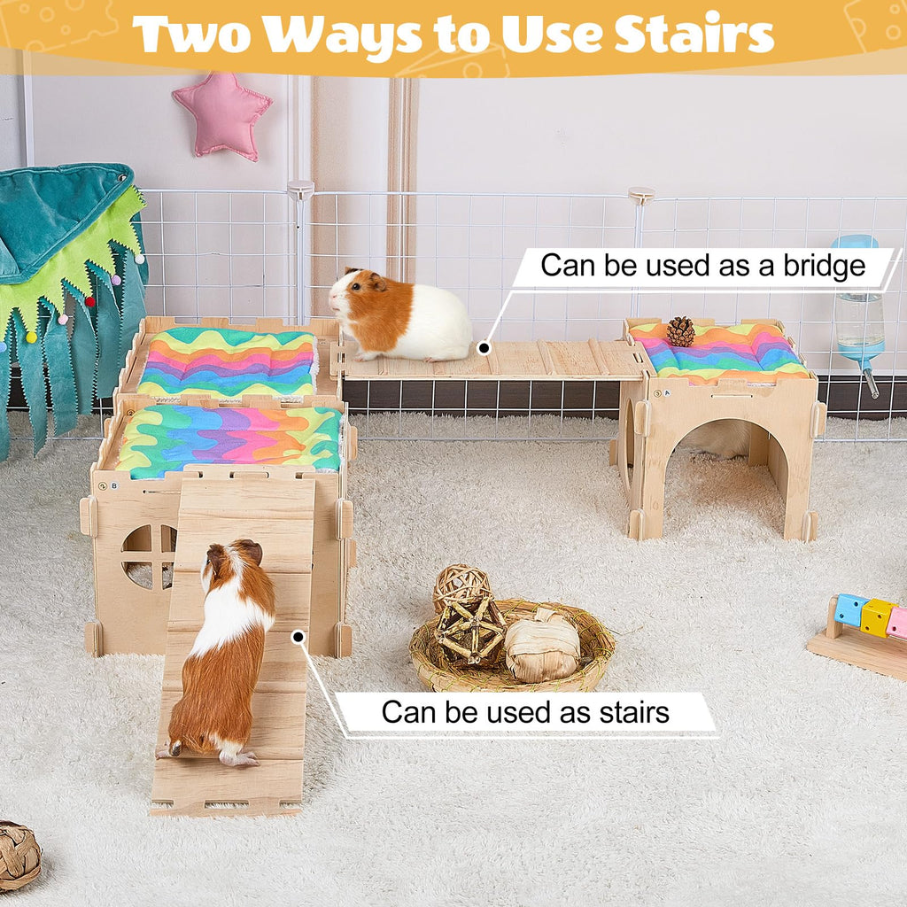 Unicorn Catcher — Casa Castillo de Madera Extra Grande con Escalera y Tapetes para Cobayos y Animales Pequeños