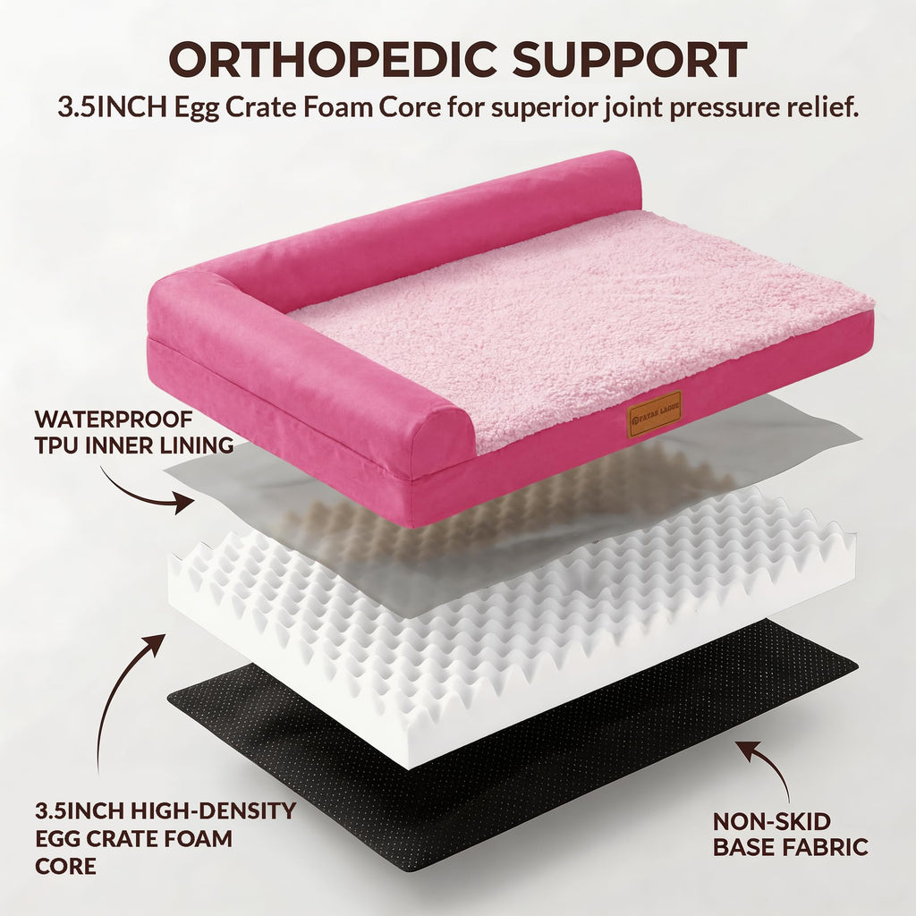 Patas Lague — Cama Ortopédica con Bolster en L y Cubierta Lavable Impermeable para Perro