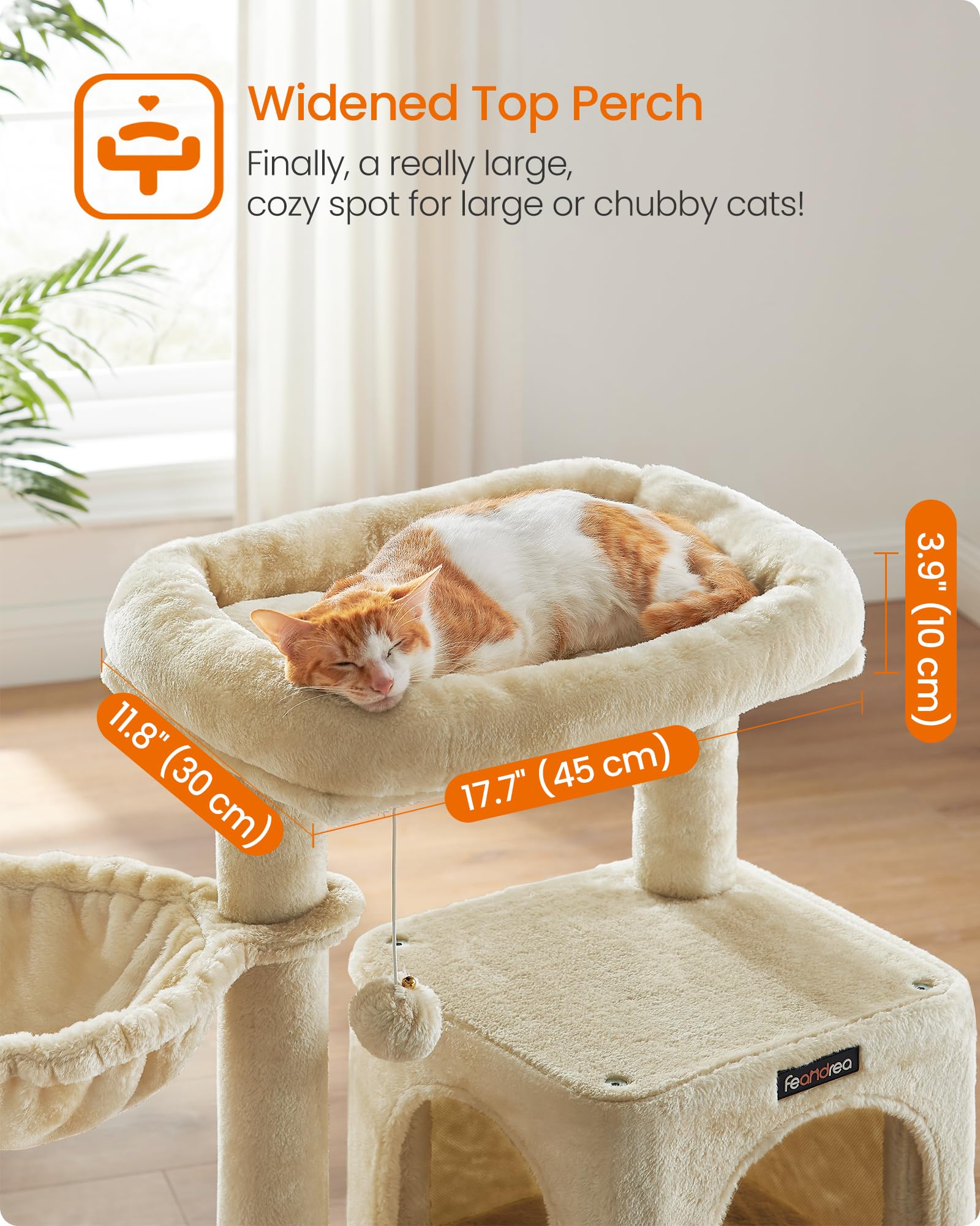 Feandrea Torre para Gatos Multinivel — Árbol Rascador con Percha Ampliada para Gatos Grandes y Cachorros, 96 cm