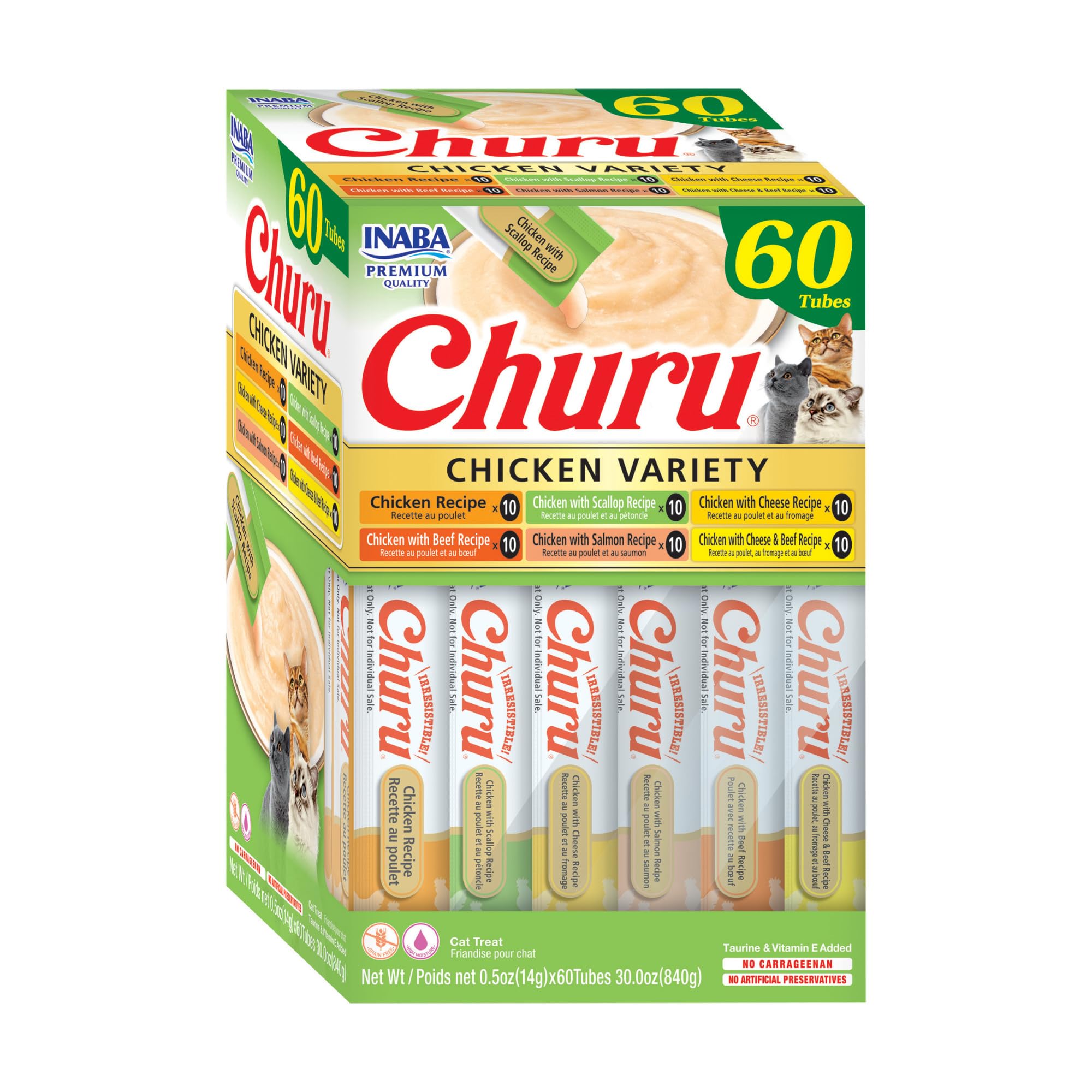 INABA Churu — Snack Cremoso Lickable sin Granos con Vitamina E y Taurina para Gato