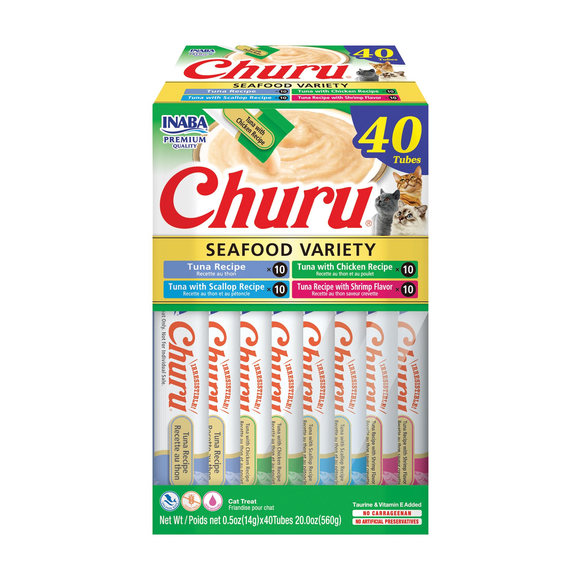 INABA Churu — Snack Cremoso Lickable sin Granos con Vitamina E y Taurina para Gato