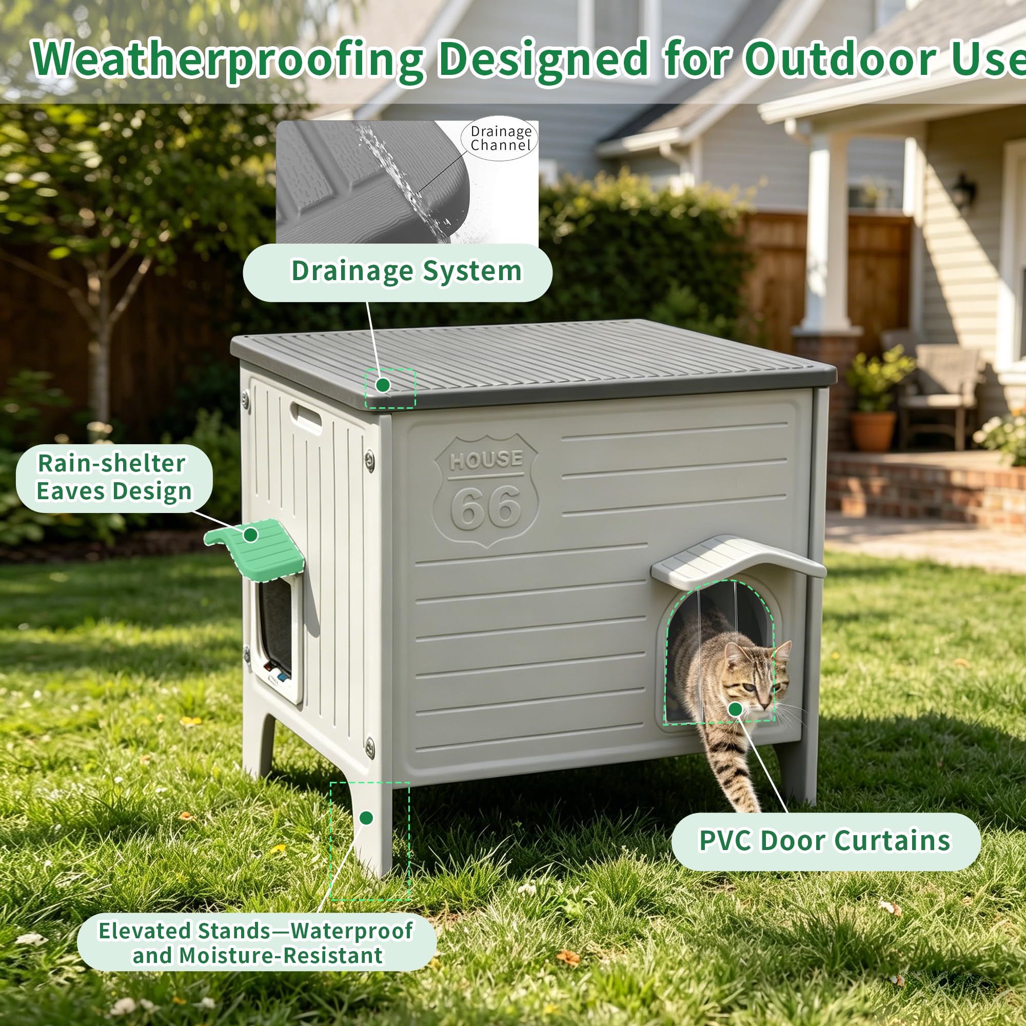 Rockever — Casa Exterior para Gatos con Aislamiento Térmico y Puerta de Escape, Refugio de Plástico para Interior y Exterior