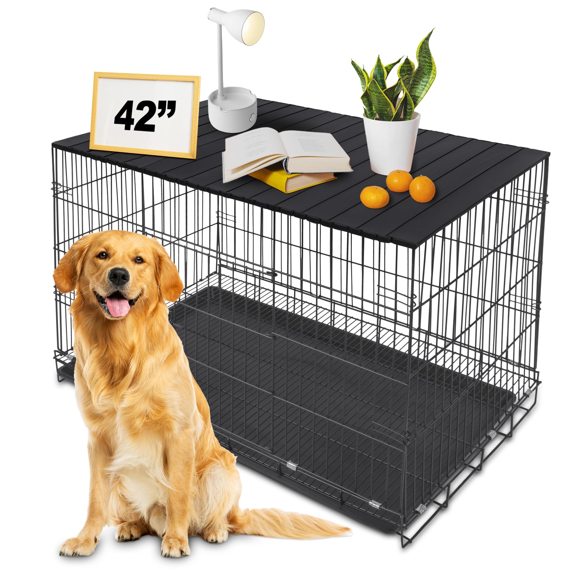 Petmystify — Cubierta Plegable con Imanes para Jaula de Perro, Superficie de Almacenamiento Decorativa en Aluminio Aeronáutico