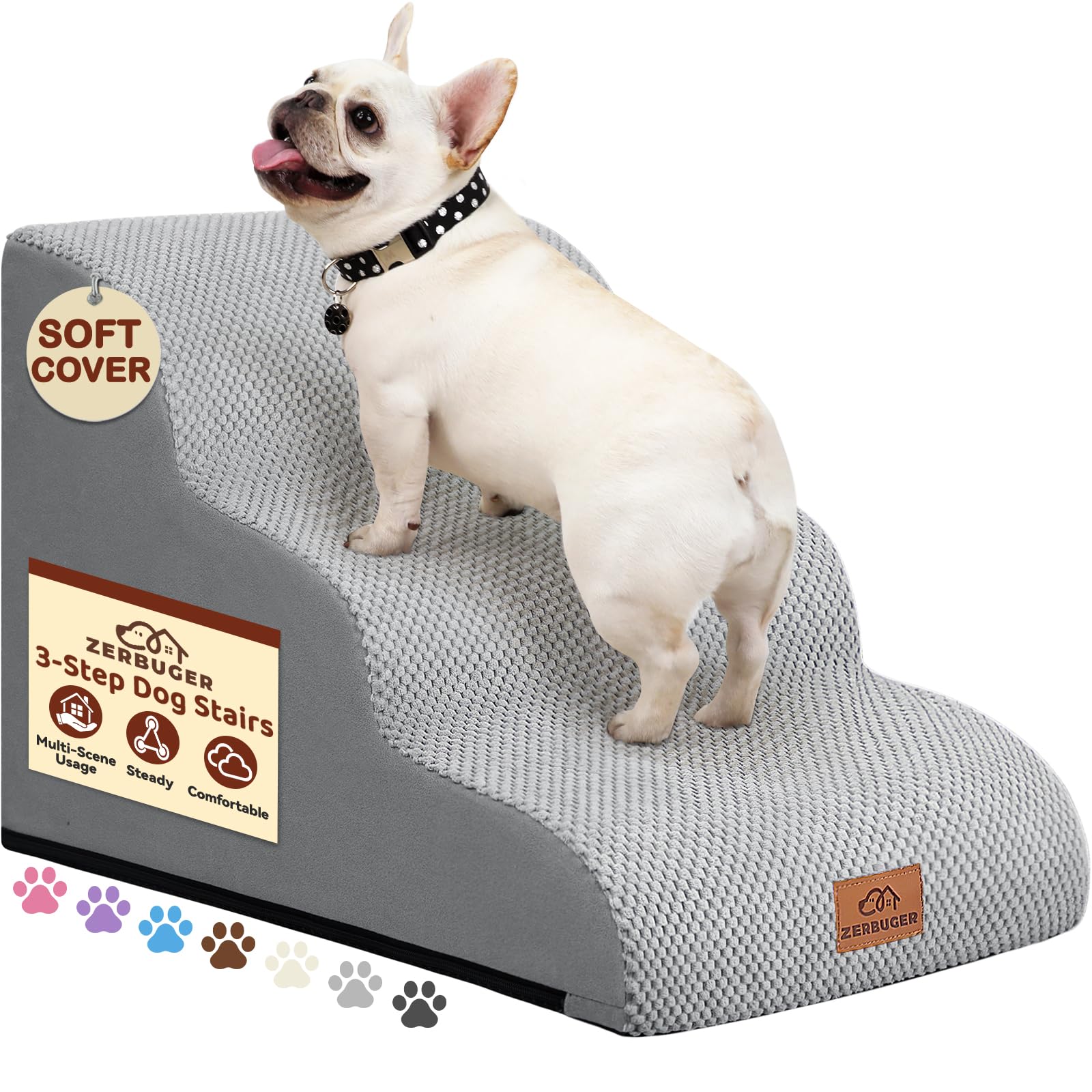 Zerbuger — Escalera y Rampa de Espuma para Perros y Gatos — Escalones Antideslizantes para Cama, Sofá y Silla