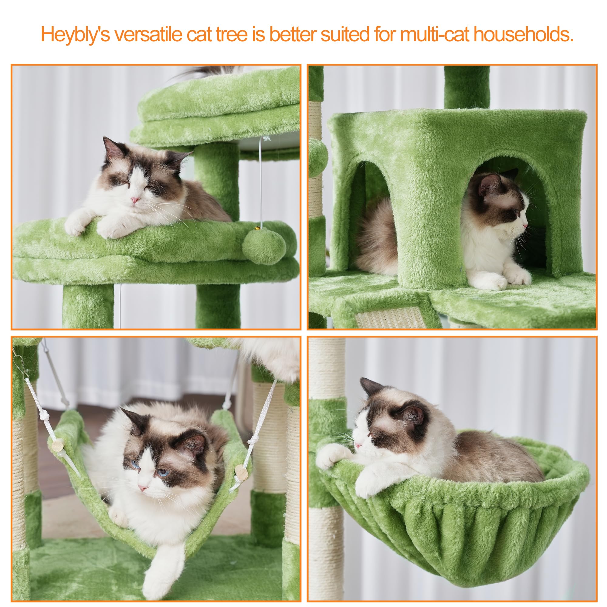 Heybly Torre para Gatos Grandes — Árbol Multinivel con Perchas Anchas, Cueva y Tablero Rascador para Gatos de hasta 9 kg