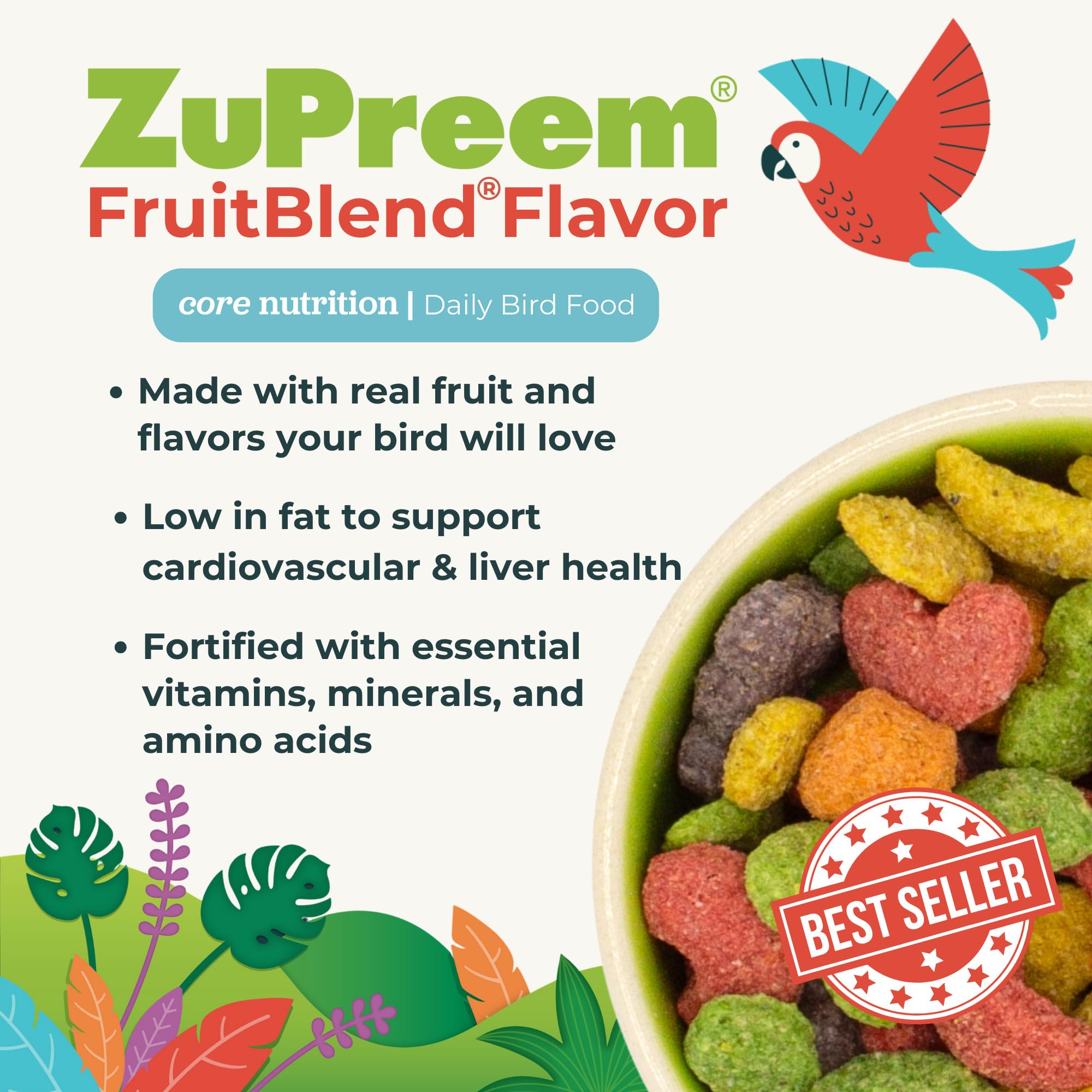 ZuPreem FruitBlend — Alimento en Pellets para Aves Medianas y Grandes (Loro, Conure, Caique, Gris Africano, Eclectus, Cacatúa Pequeña)