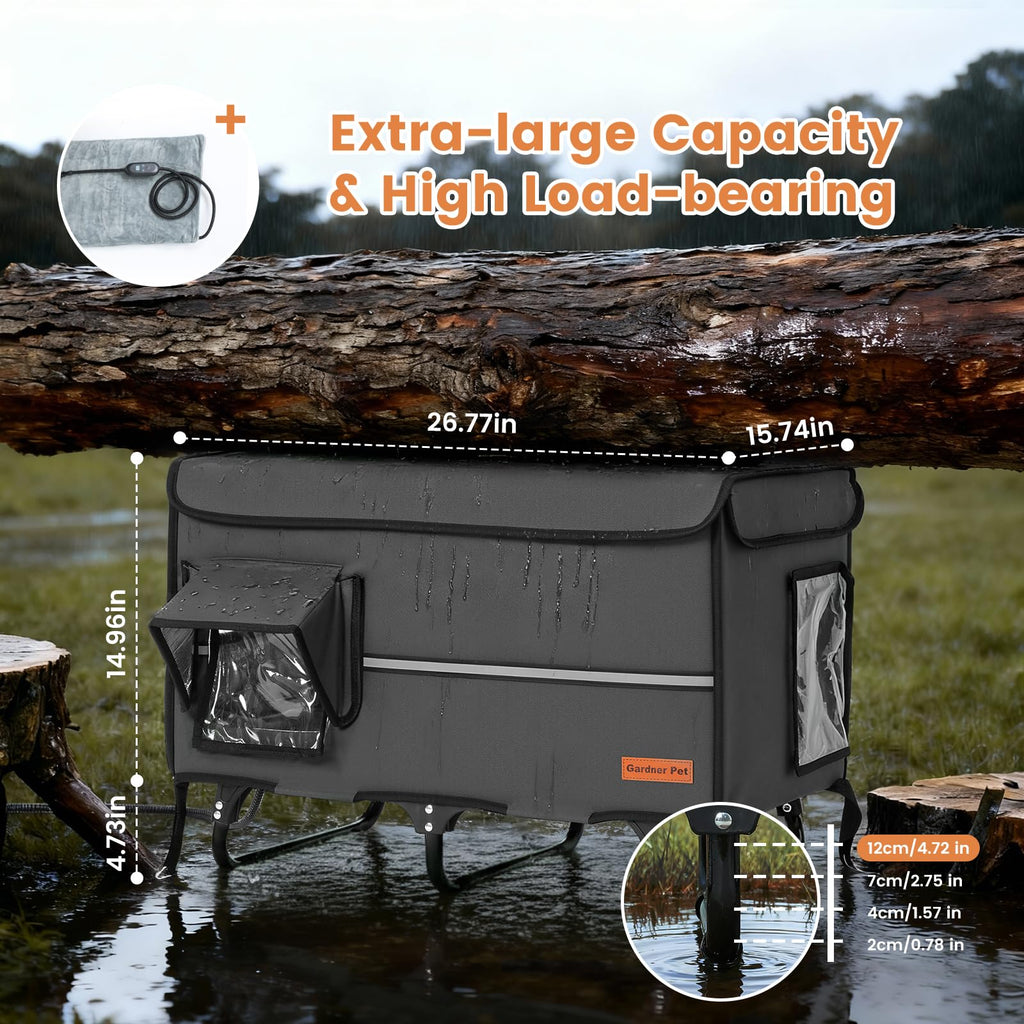 Casa Refugio Plegable para Gatos — Refugio Exterior Aislado e Impermeable con Marco Metálico, Puerta de Escape y Cojín Calefactor para Gatos y Animales Pequeños