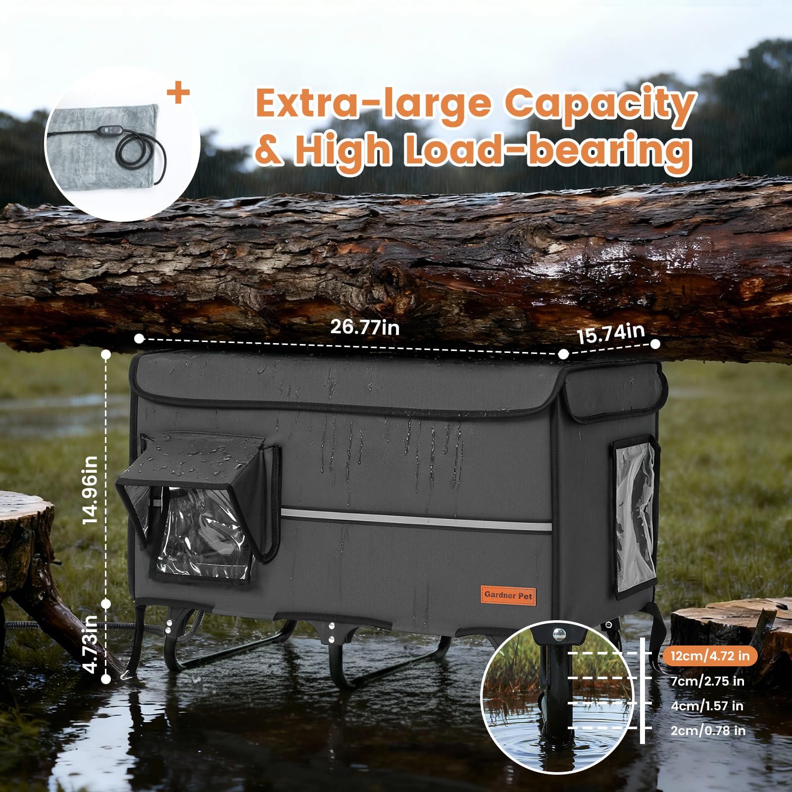 Casa Refugio Plegable para Gatos — Refugio Exterior Aislado e Impermeable con Marco Metálico, Puerta de Escape y Cojín Calefactor para Gatos y Animales Pequeños