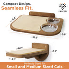 Estantes de Abedul para Gatos — Mueble de Pared con 3 Escalones y Tazones de Vidrio para Alimentación