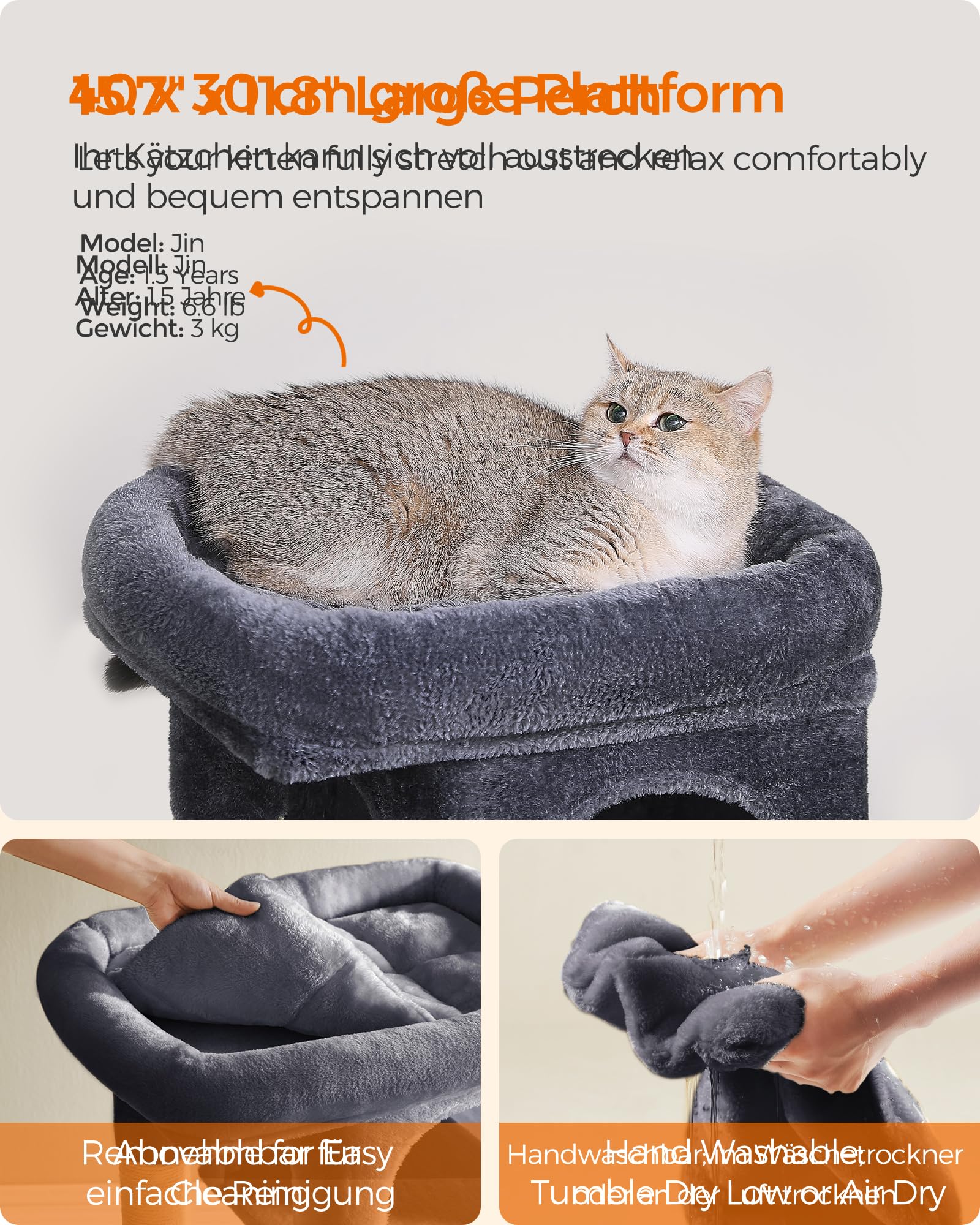 Feandrea — Torre Rascador para Gatos con Condo, Perchas y Postes de Sisal