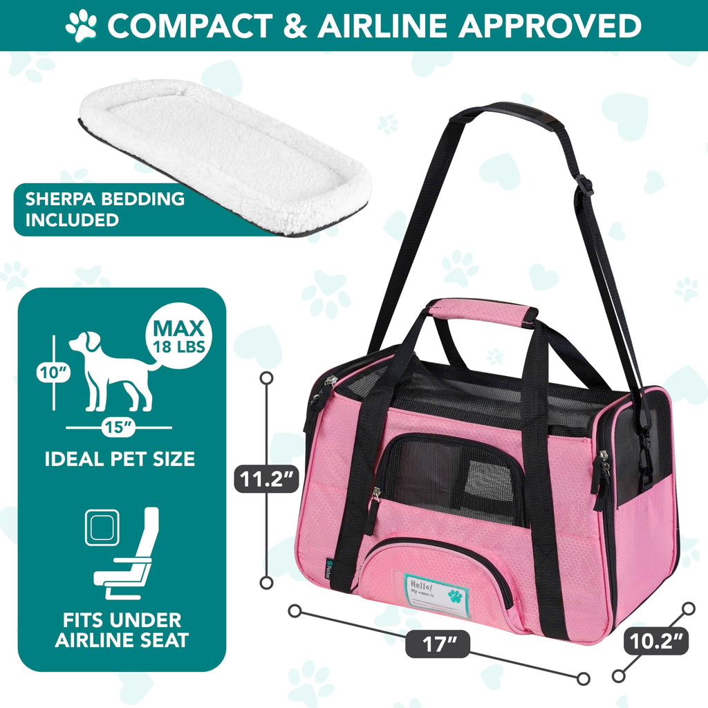 PetAmi — Transportadora de Viaje Aprobada por Aerolíneas con Cama Sherpa para Gatos y Perros Pequeños
