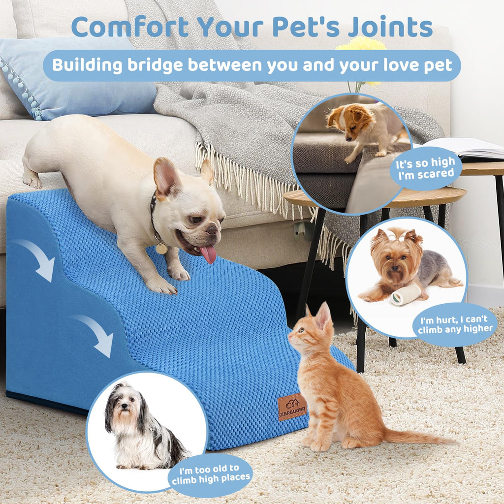 Zerbuger — Escalera y Rampa de Espuma para Perros y Gatos — Escalones Antideslizantes para Cama, Sofá y Silla