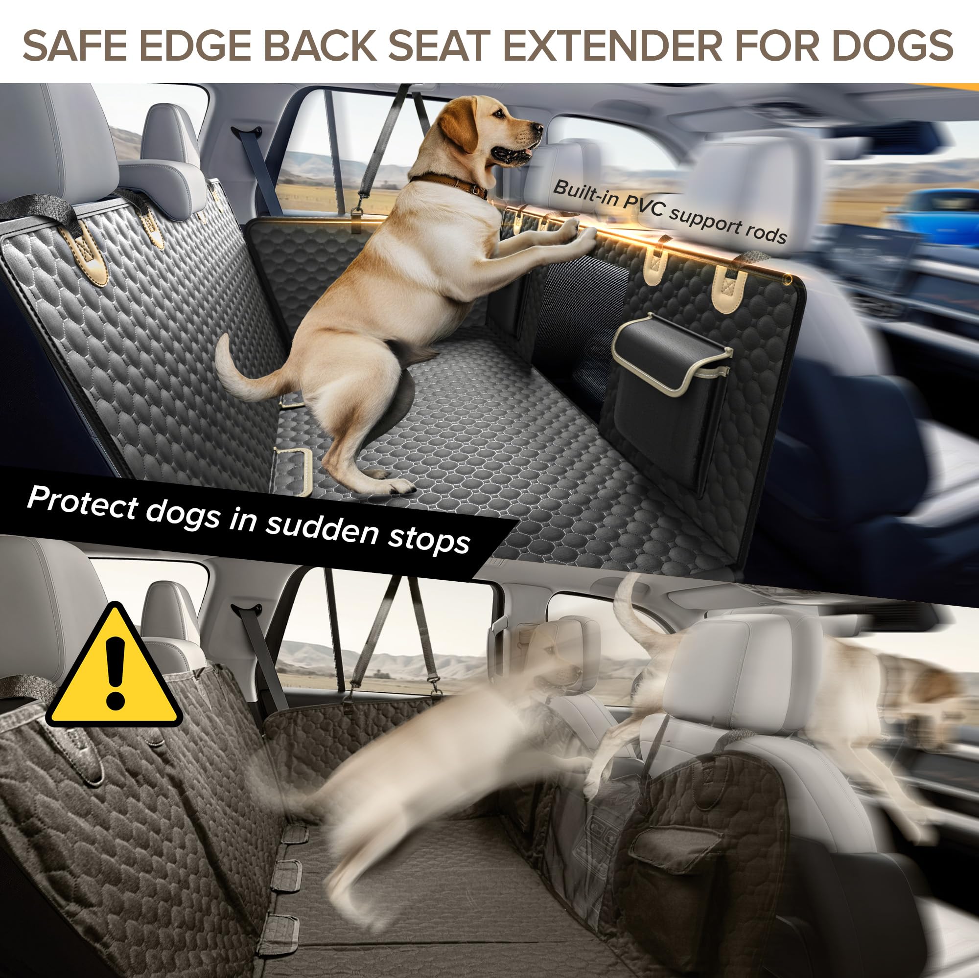 SHARLOVY — Funda Cubre Asiento Trasero para Auto con Extensión y Hamaca, Resistente a Mordidas para Perros