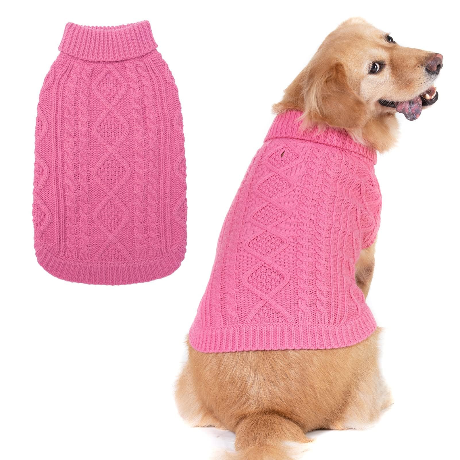 Suéter Tejido Térmico con Cuello Alto para Perros — Jersey Clásico de Punto Cable Cálido para Cachorros y Gatos Pequeños, Medianos y Grandes