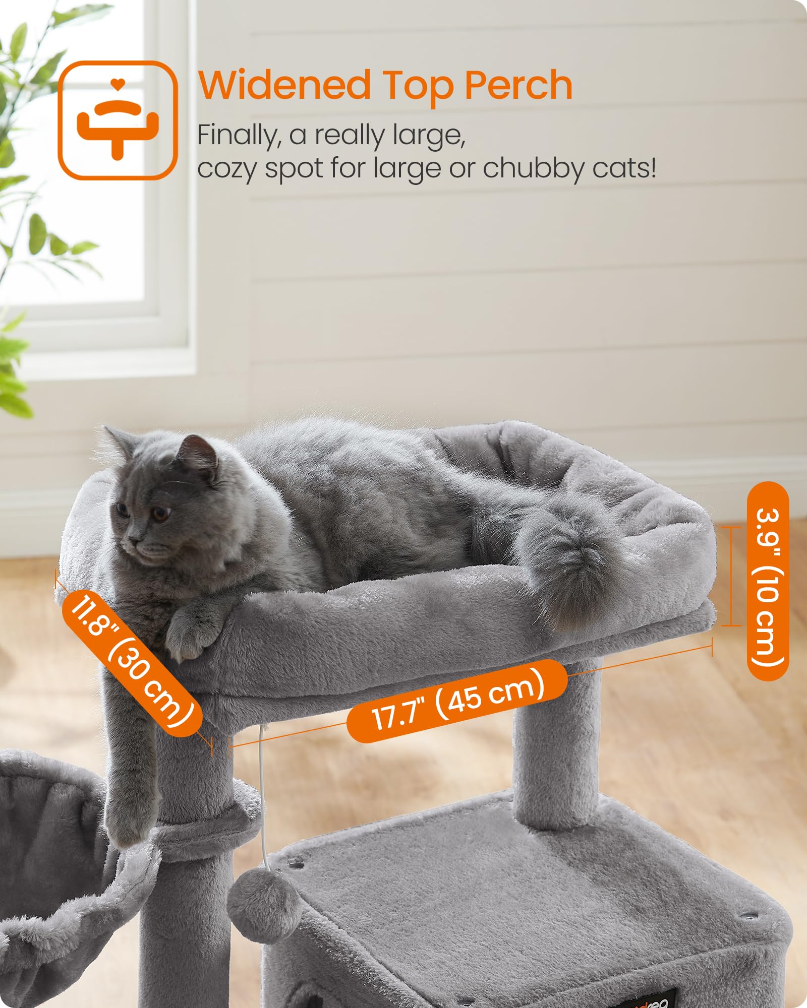 Feandrea Torre para Gatos Multinivel — Árbol Rascador con Percha Ampliada para Gatos Grandes y Cachorros, 96 cm