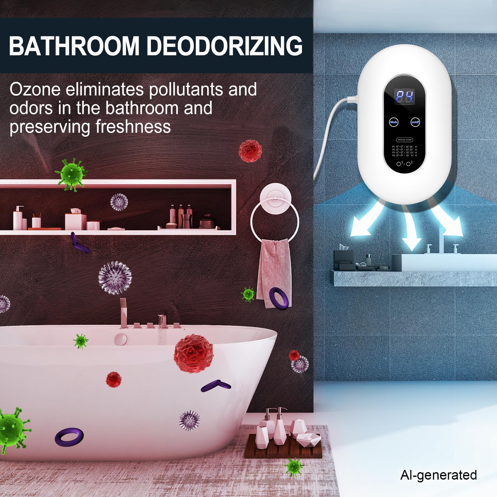 Eliminador de Olores con Ozono — Purificador de Aire de Enchufe con Ionizador para Mascotas, Baño, Cocina y Hogar