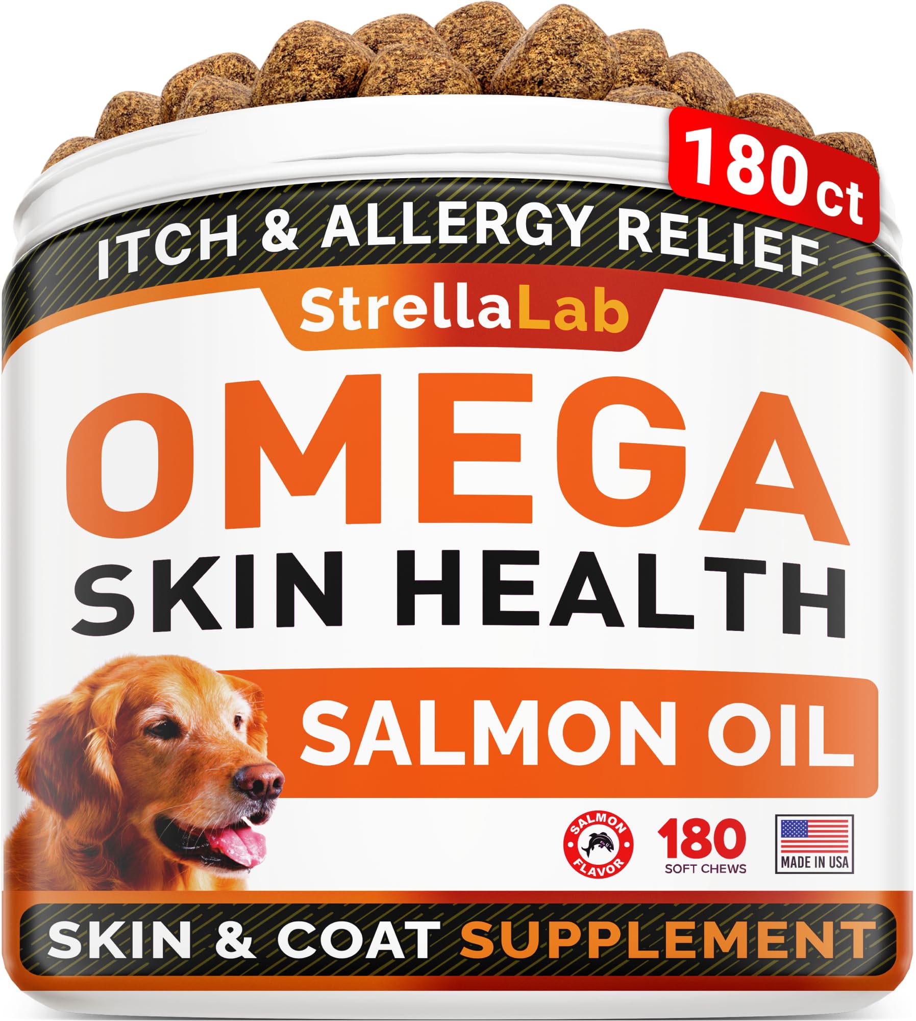 StrellaLab Fish Oil — Gomitas de Omega 3 para Perros con Alivio de Alergias, Comezón y Muda de Pelo