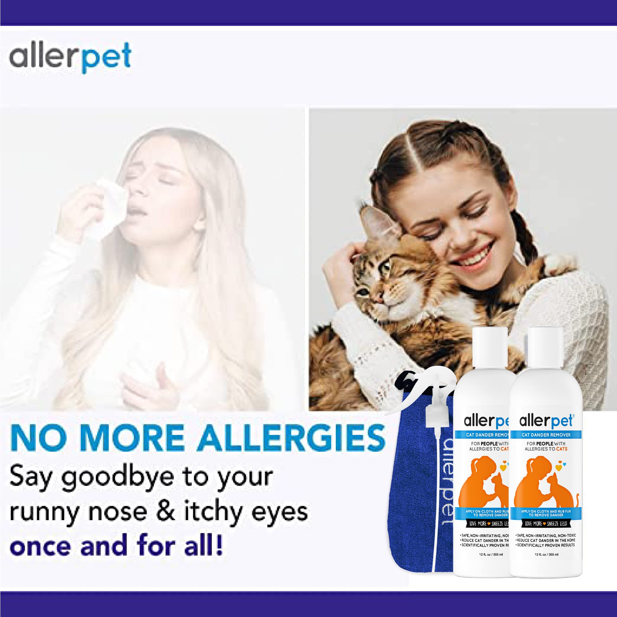 Allerpet Cat Dander Remover — Eliminador de Alérgenos y Caspa para Gato, Fórmula No Tóxica con Eficacia Científicamente Comprobada