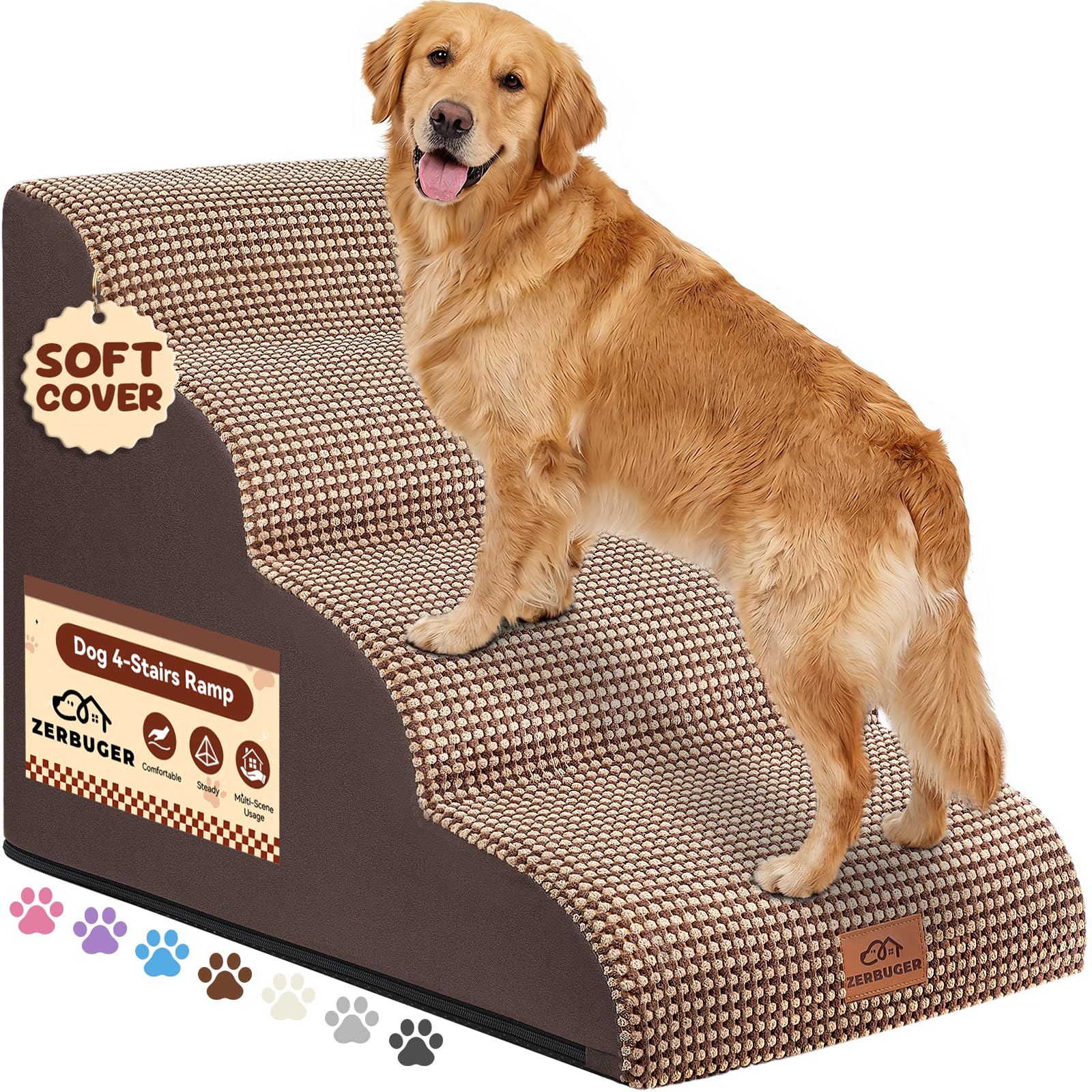 Zerbuger — Escalera y Rampa de Espuma para Perros y Gatos — Escalones Antideslizantes para Cama, Sofá y Silla