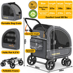 PAWZIDEA 3-in-1 Large Dog Stroller with Detachable Carrier up to 80lbs, Portable Dog Car Crate & Travel Kennel, Foldable Pet Stroller for 2 Medium Dogs, All-Terrain 9” Jogger Wheels, Adjustable Handle