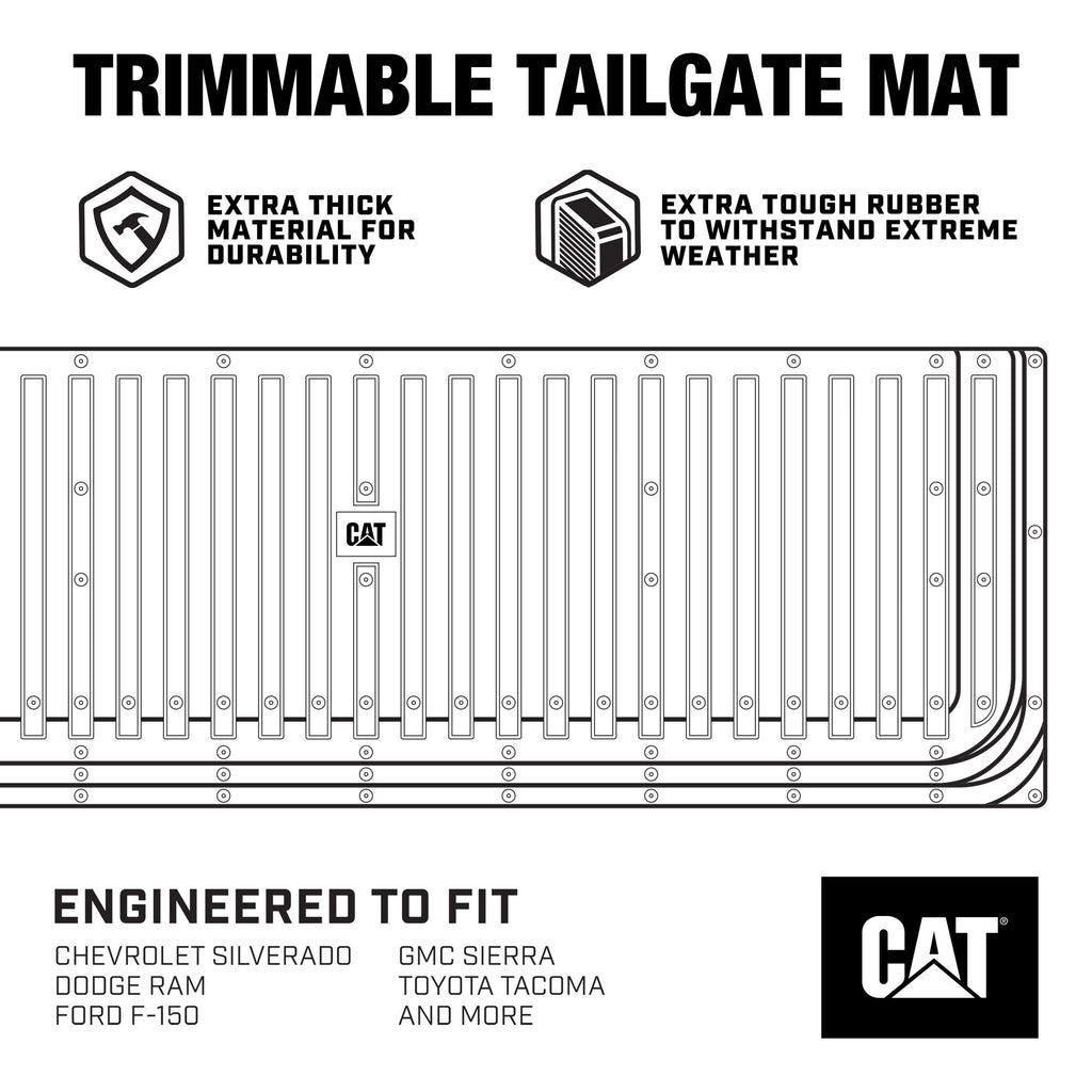 CAT Caterpillar — Tapete Protector de Compuerta Trasera para Camioneta Pick-Up, Hule Ultra Resistente de Alto Rendimiento, Universal Recortable 62" x 21" (CAMT-1509), Negro