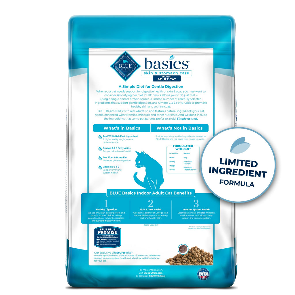 BLUE BUFFALO Basics Indoor — Alimento para Gato Adulto Sin Granos para Piel y Estómago Sensible