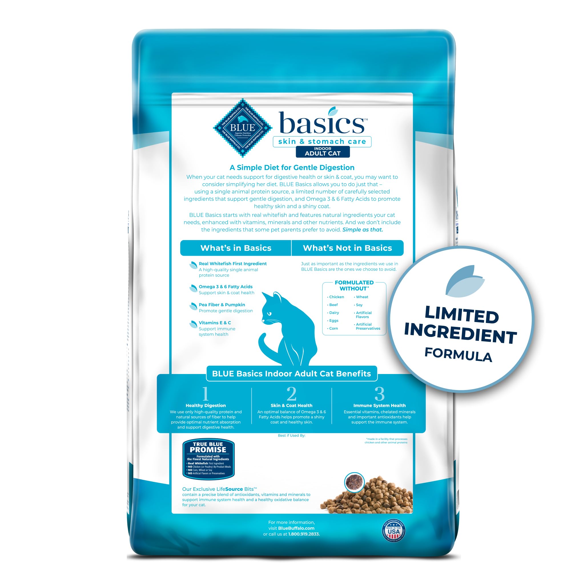 BLUE BUFFALO Basics Indoor — Alimento para Gato Adulto Sin Granos para Piel y Estómago Sensible