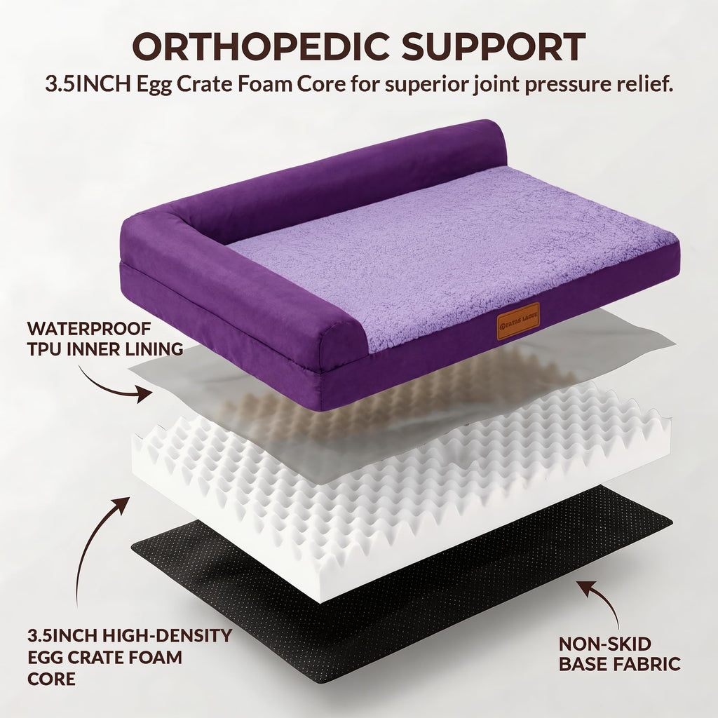 Patas Lague — Cama Ortopédica con Bolster en L y Cubierta Lavable Impermeable para Perro