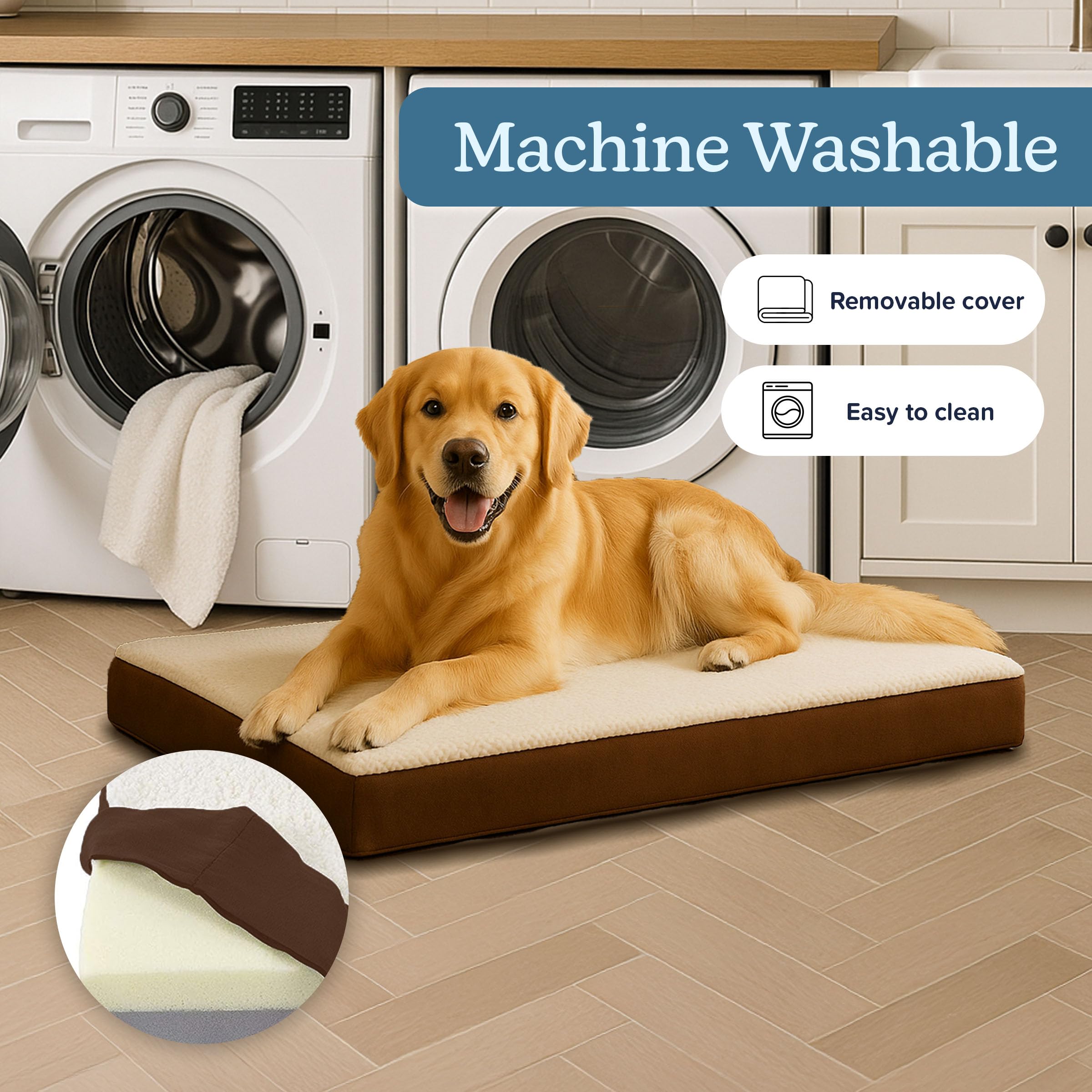 Petmaker — Cama Ortopédica con Memory Foam y Cubierta de Sherpa Lavable para Perro