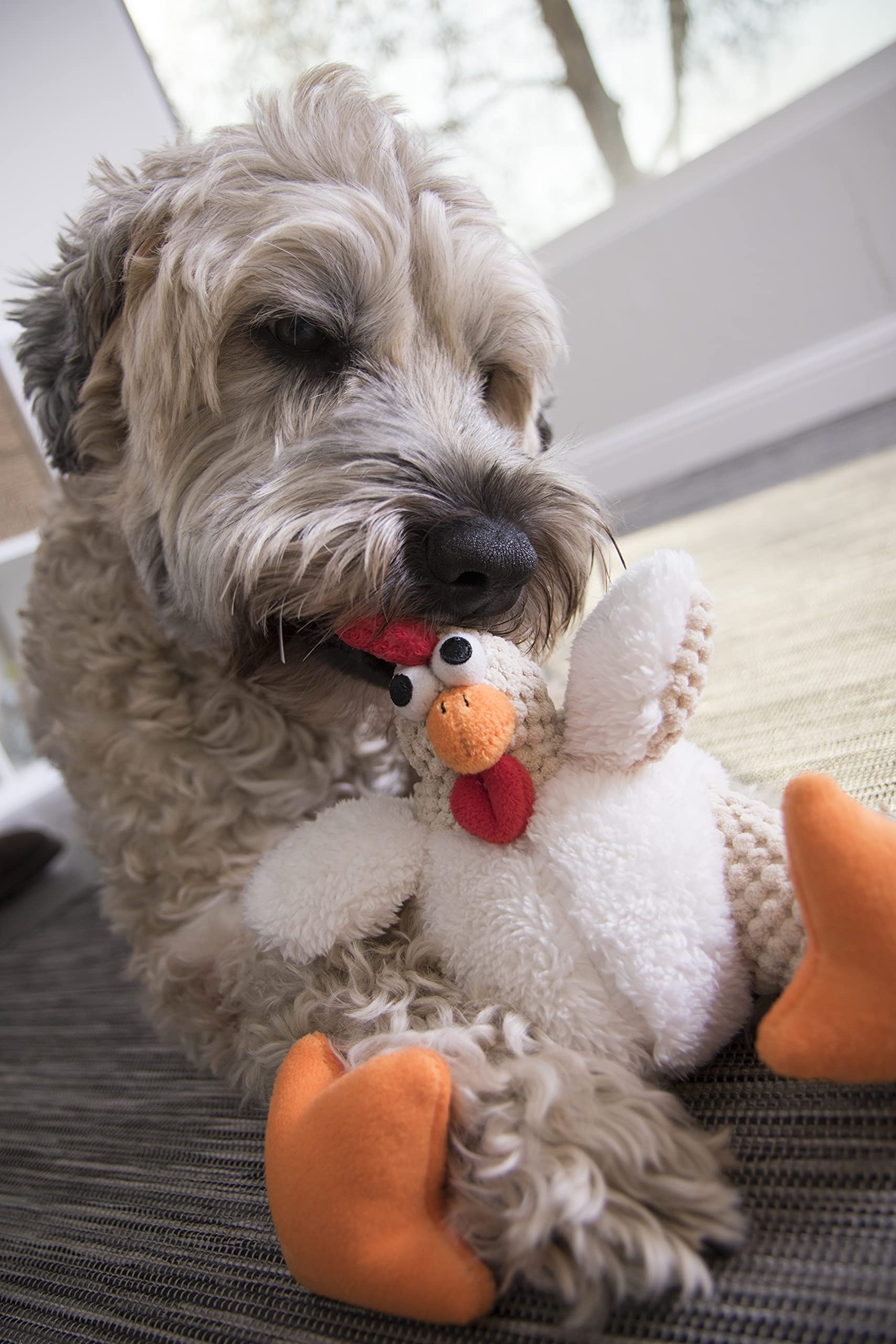 goDog Checkers Gallo Gordito — Juguete de Peluche con Chillador para Perros, Tecnología Chew Guard, Color Blanco, Talla Pequeña