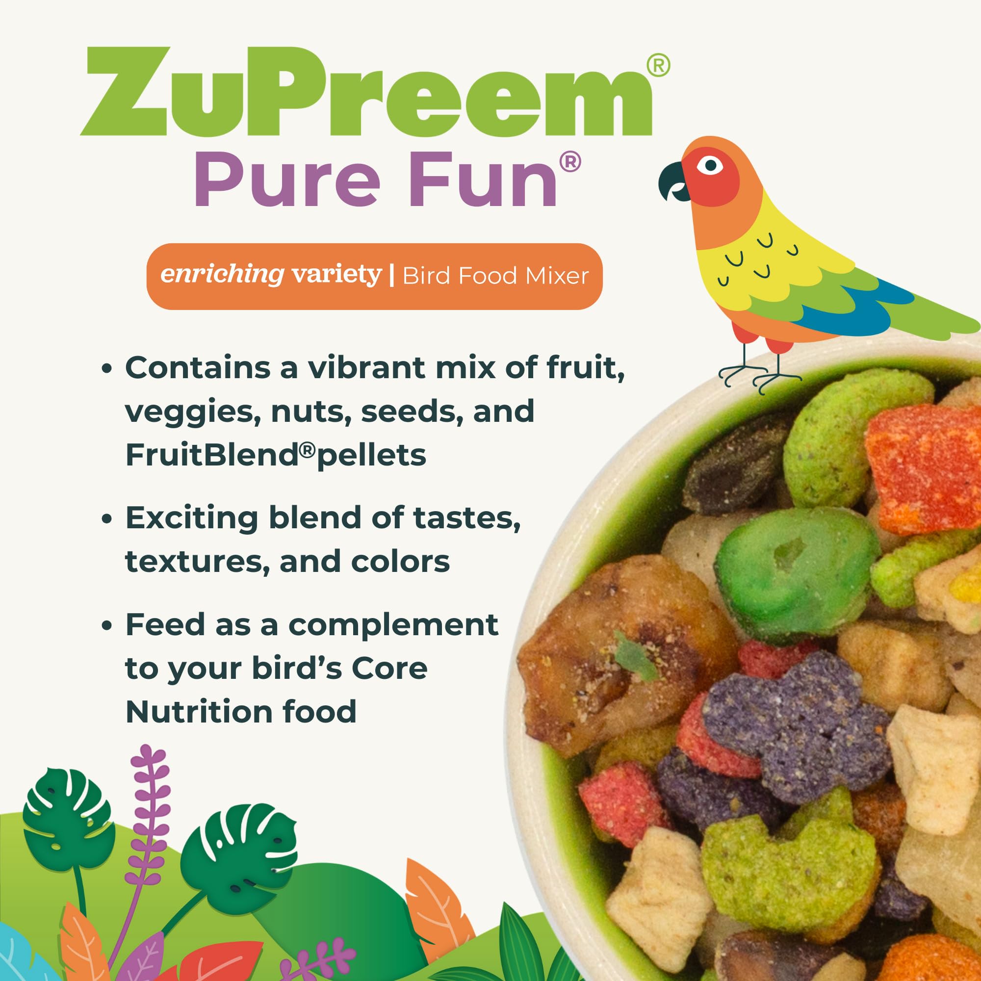 ZuPreem FruitBlend — Alimento en Pellets para Aves Medianas y Grandes (Loro, Conure, Caique, Gris Africano, Eclectus, Cacatúa Pequeña)