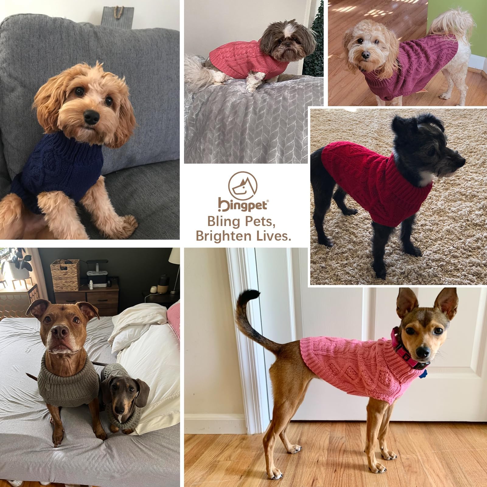 Suéter Tejido Térmico con Cuello Alto para Perros — Jersey Clásico de Punto Cable Cálido para Cachorros y Gatos Pequeños, Medianos y Grandes