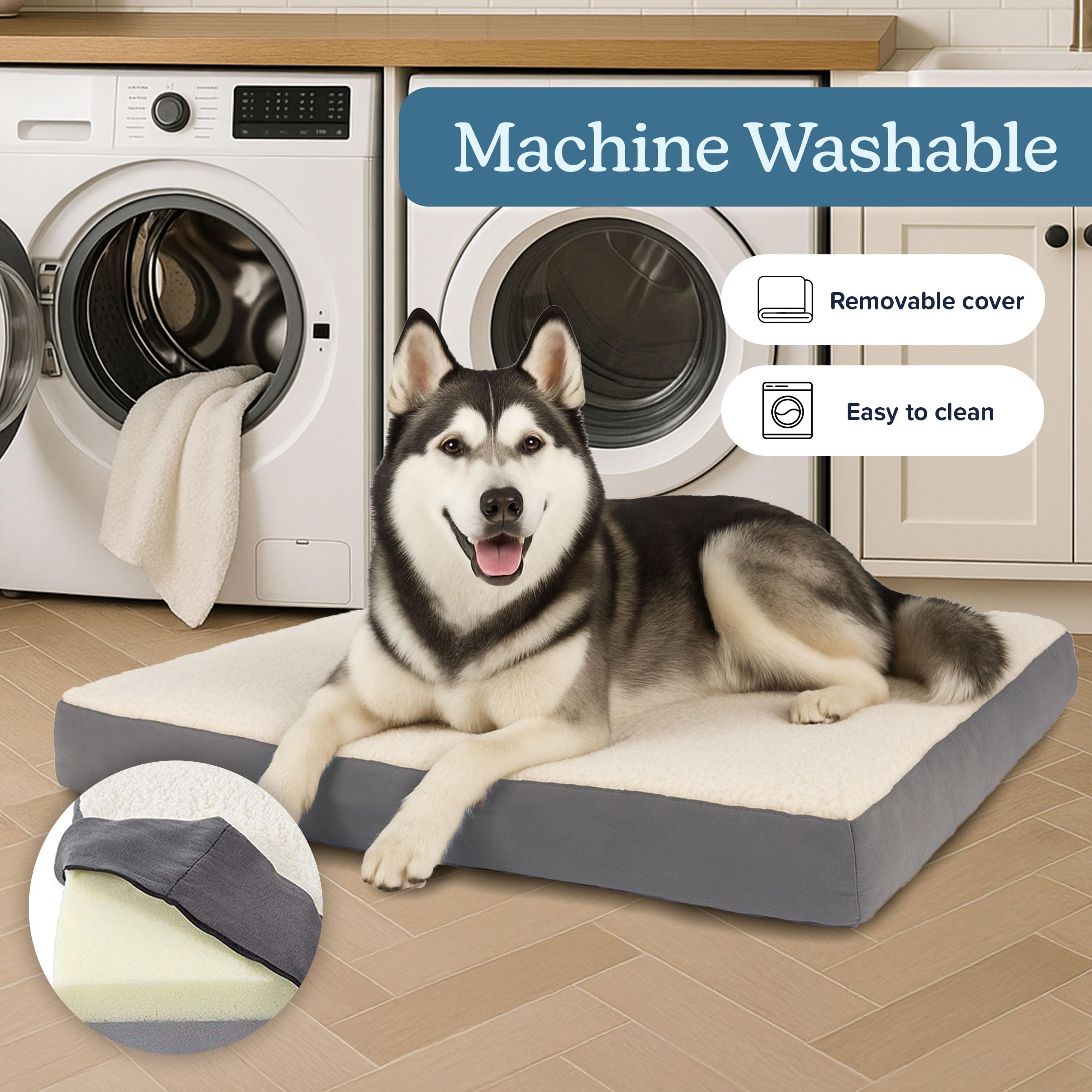 Petmaker — Cama Ortopédica con Memory Foam y Cubierta de Sherpa Lavable para Perro