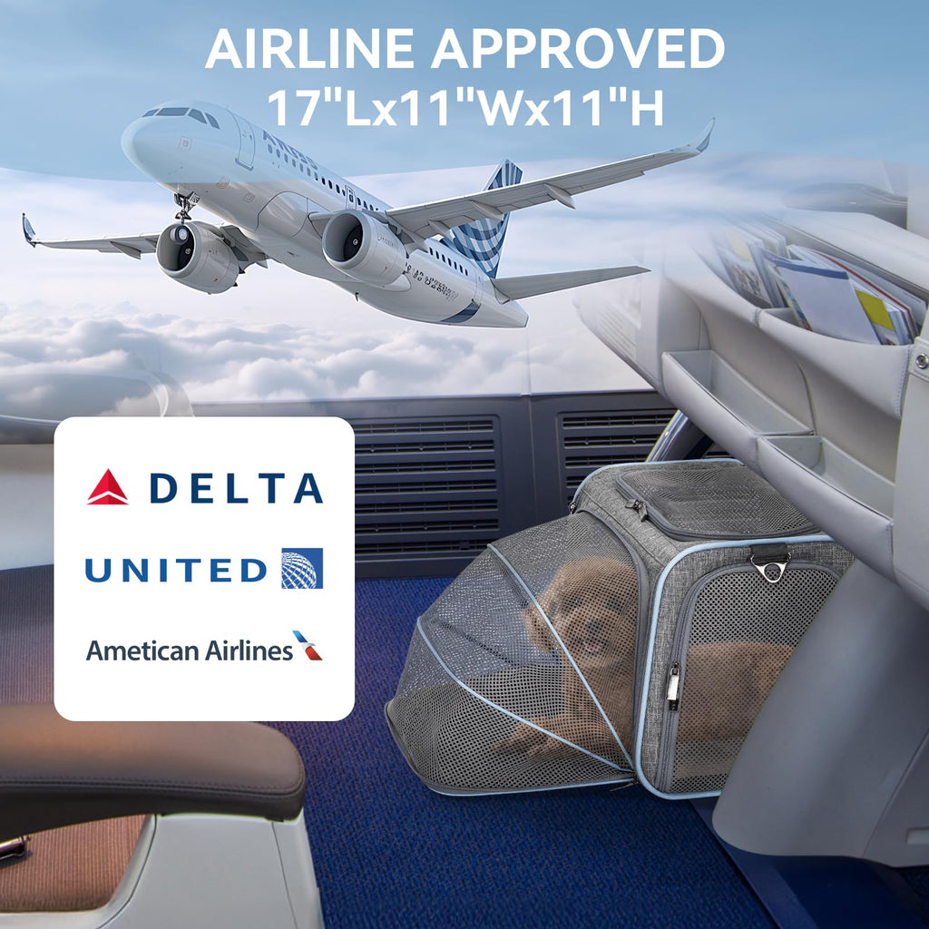 Petsfit — Transportadora Expandible para Gatos y Perros Pequeños, Aprobada por Aerolíneas, Plegable, Lavable y a Prueba de Escapes con 2 Paneles de Expansión