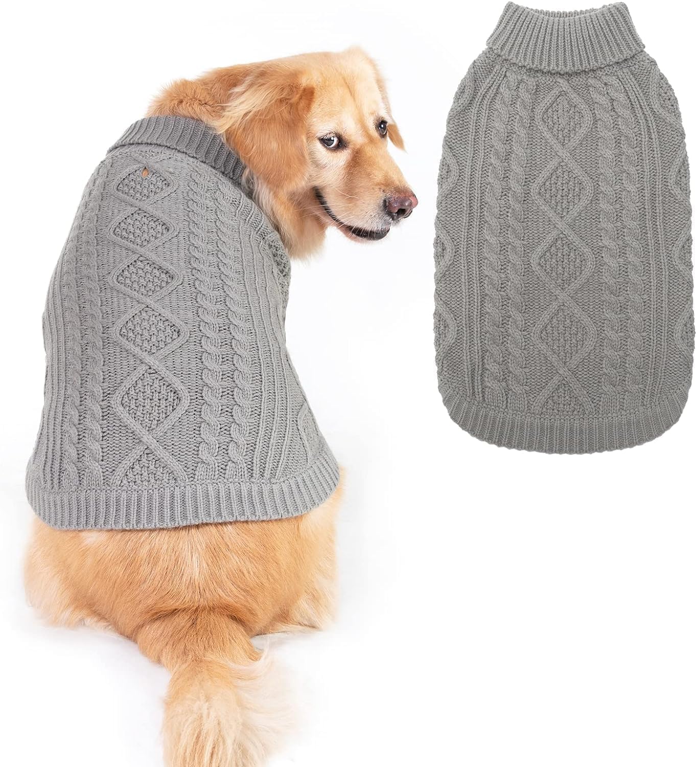 Suéter Tejido Térmico con Cuello Alto para Perros — Jersey Clásico de Punto Cable Cálido para Cachorros y Gatos Pequeños, Medianos y Grandes