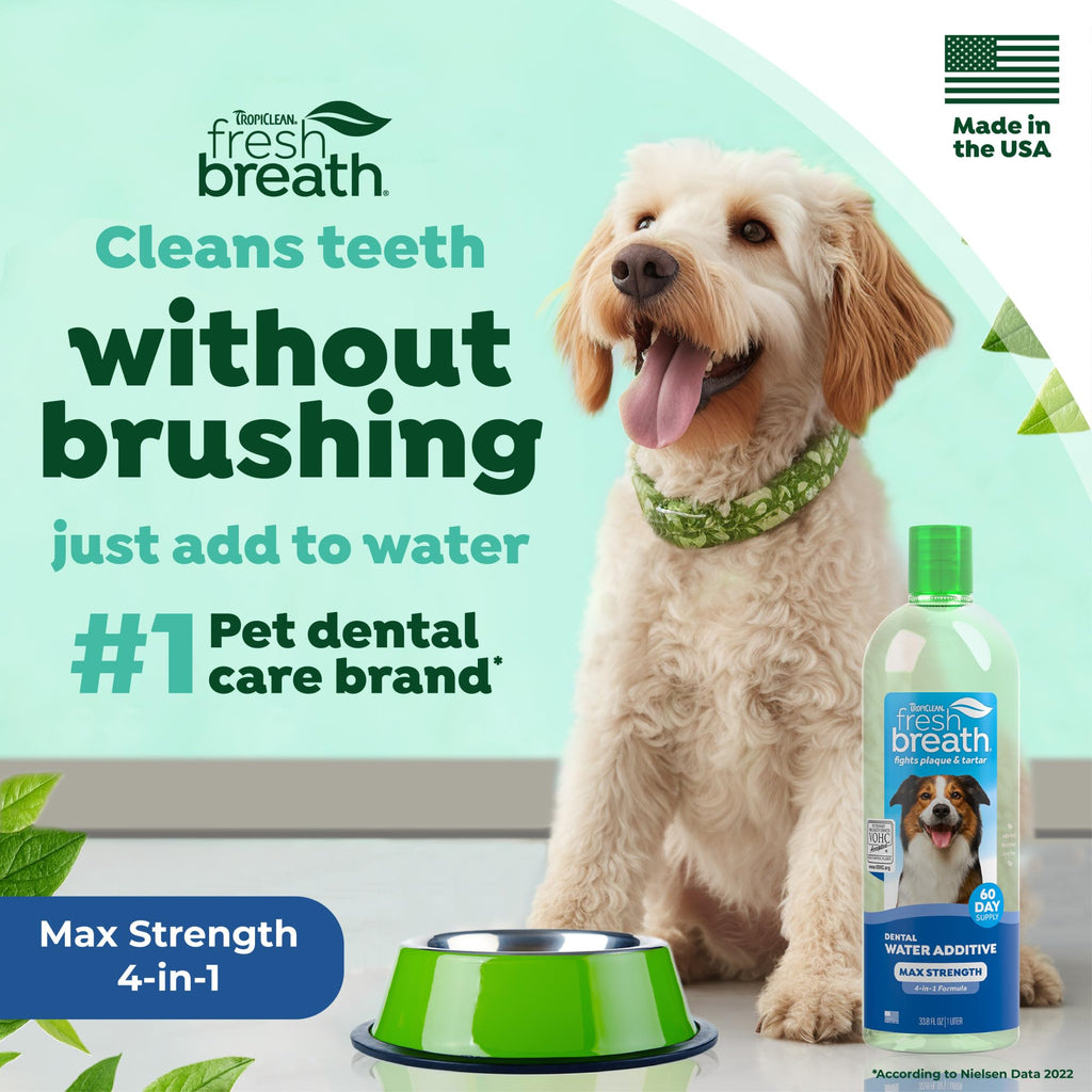 TropiClean Fresh Breath — Aditivo Dental para Agua, Limpieza de Dientes y Aliento Fresco para Perros