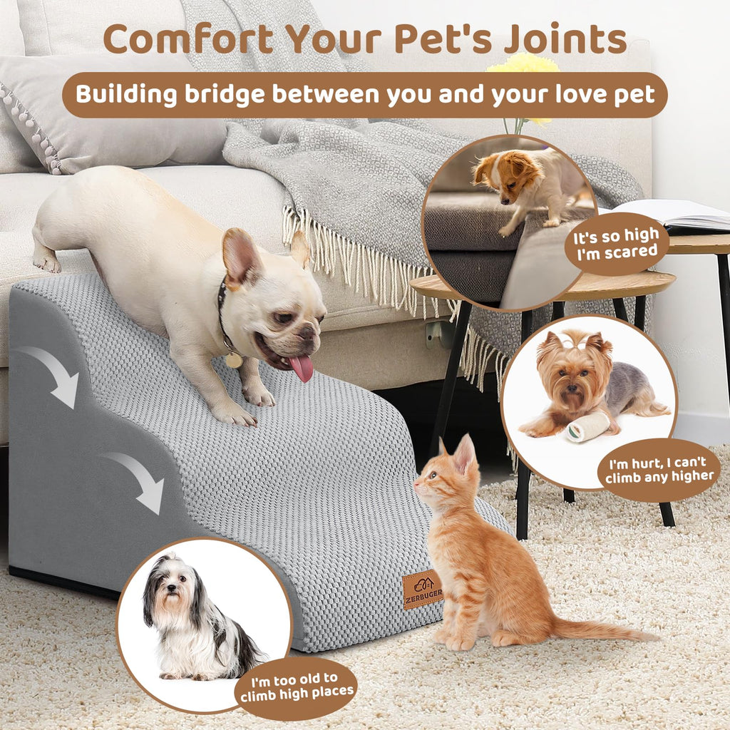 Zerbuger — Escalera y Rampa de Espuma para Perros y Gatos — Escalones Antideslizantes para Cama, Sofá y Silla