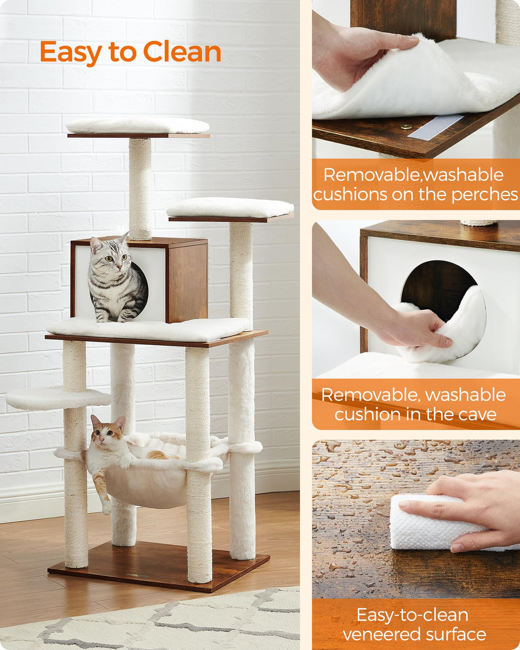 Feandrea — Torre Rascador para Gatos con Perchas, Plataformas y Postes de Sisal