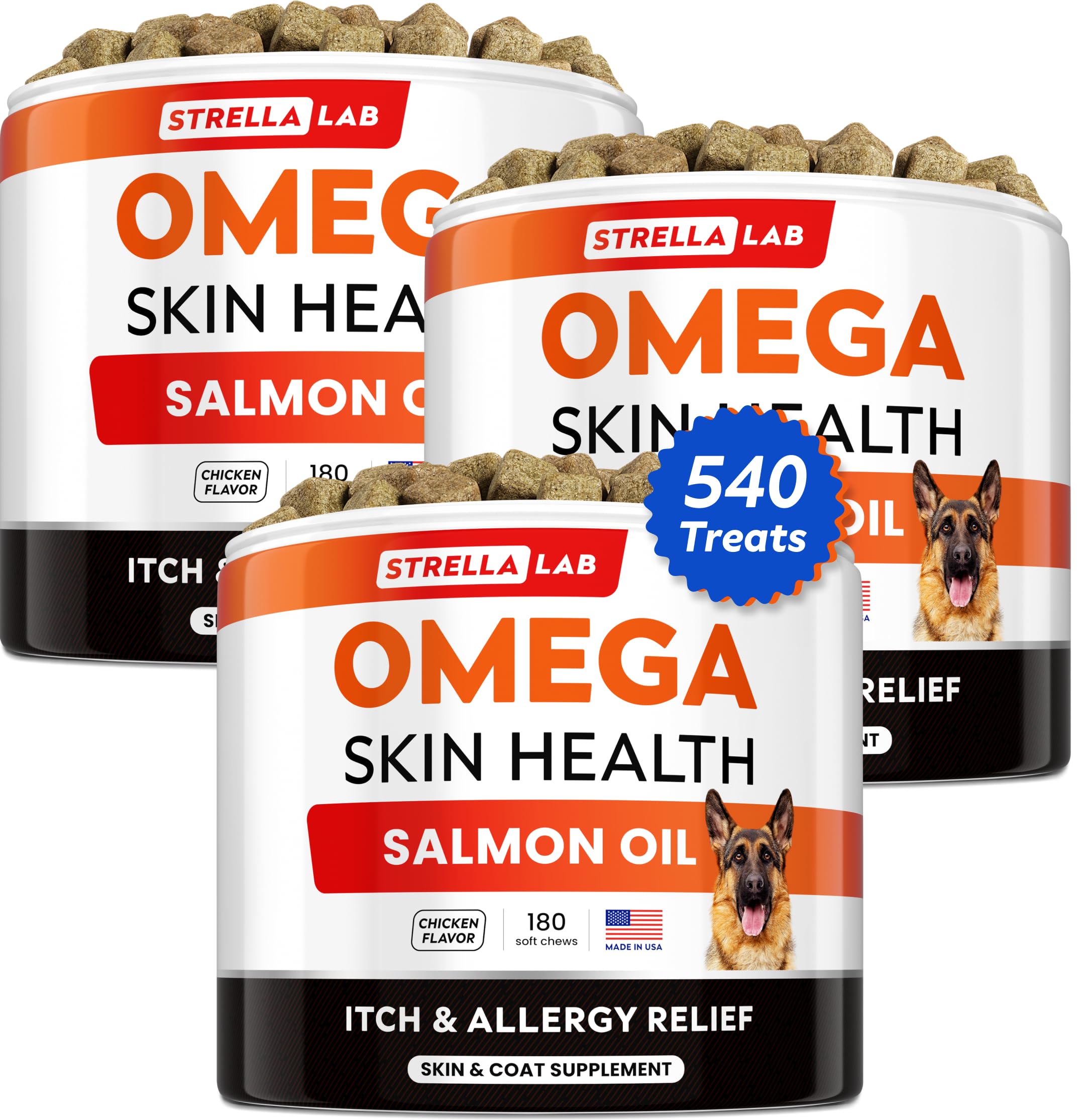 StrellaLab Fish Oil — Gomitas de Omega 3 para Perros con Alivio de Alergias, Comezón y Muda de Pelo