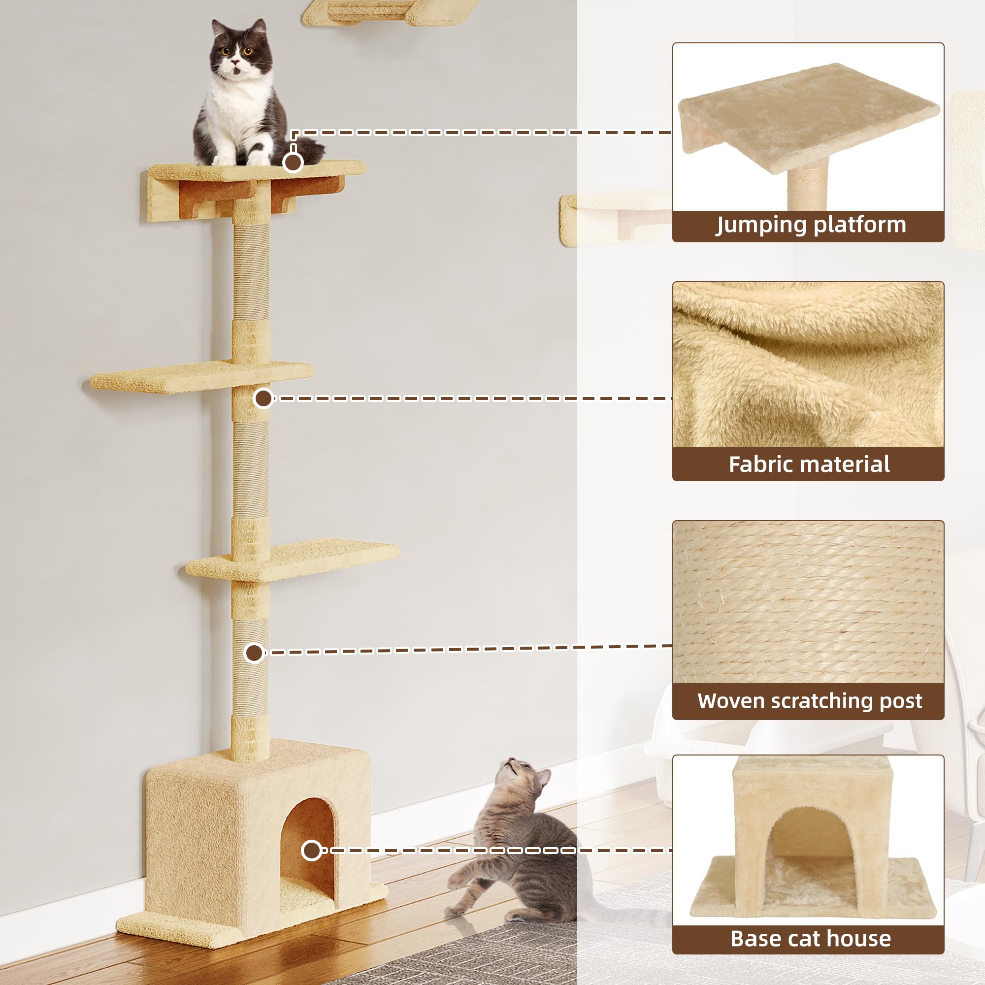 Homiflex — Repisas de Pared para Gatos, Mueble Escalador Montado en Pared para Felinos
