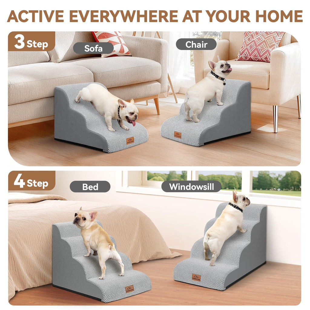 Zerbuger — Escalera y Rampa de Espuma para Perros y Gatos — Escalones Antideslizantes para Cama, Sofá y Silla