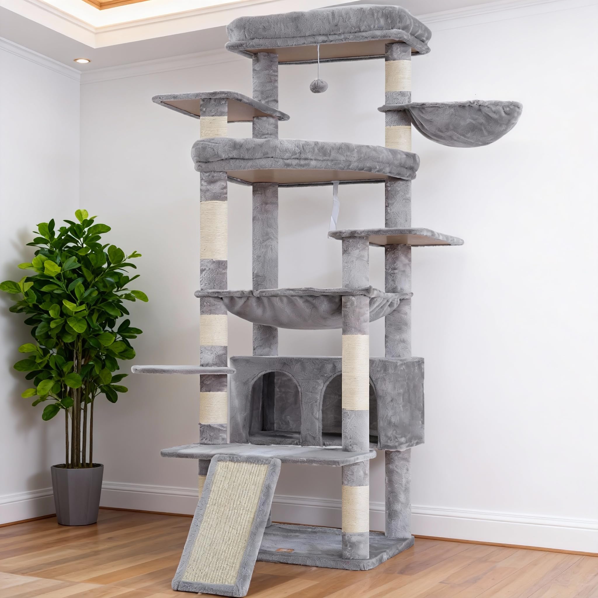 Heybly Torre para Gatos Grandes — Árbol Multinivel con Perchas Anchas, Cueva y Tablero Rascador para Gatos de hasta 9 kg
